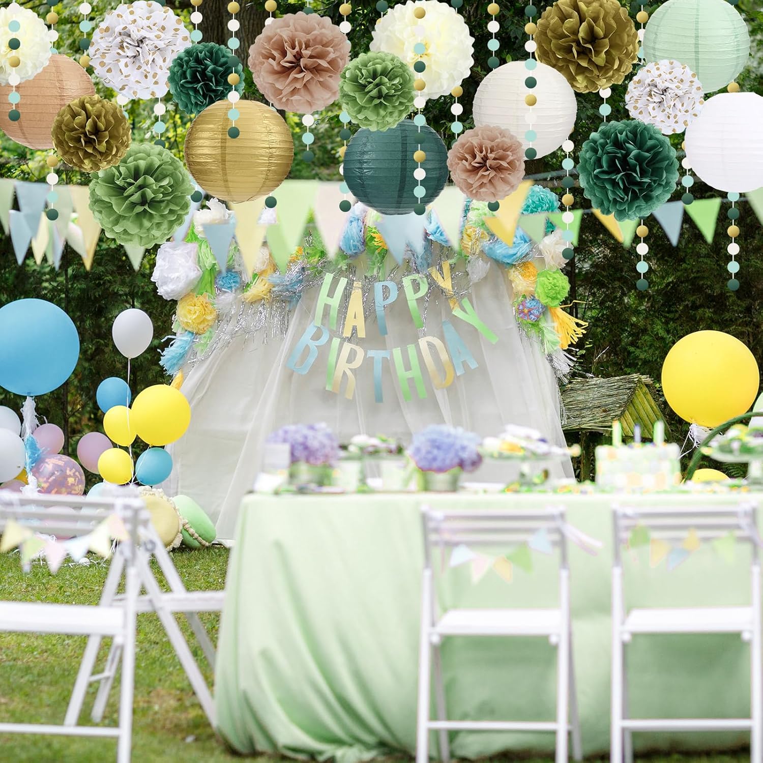 Glooglitter 26 Pcs Sage Green Party Decorations