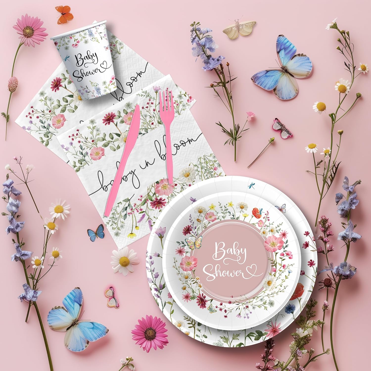 Floral Baby Shower Tableware Set for 24 Guests