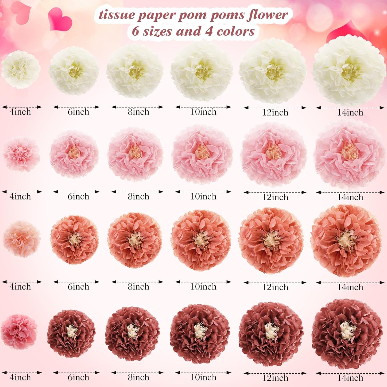 24 Pcs Tissue Paper Pom Poms Flowers Decorations