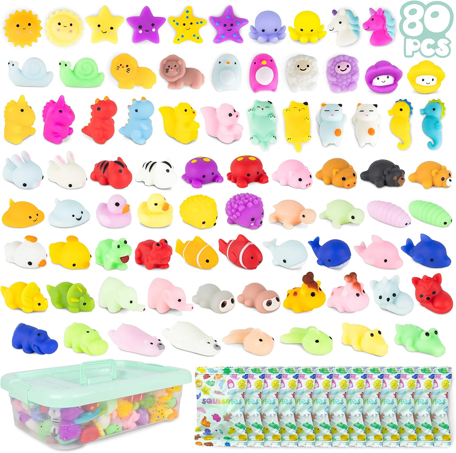 80 Piece Mochi Squishy Toy Pack for Kids Party Favors - BONNYCO