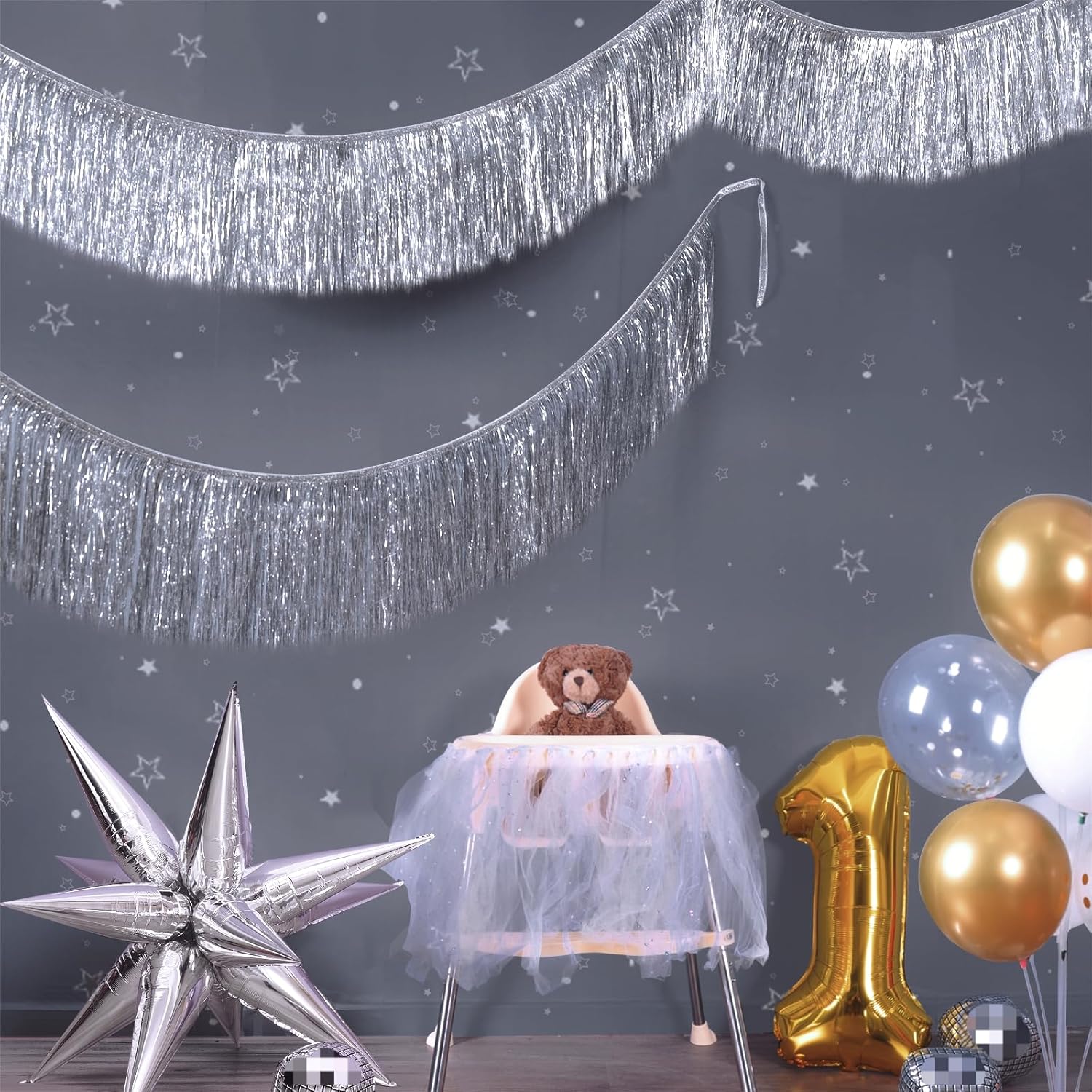 CHRISTALBILLIANCE Silver Fringe Banner 6 Ft Party Decoration