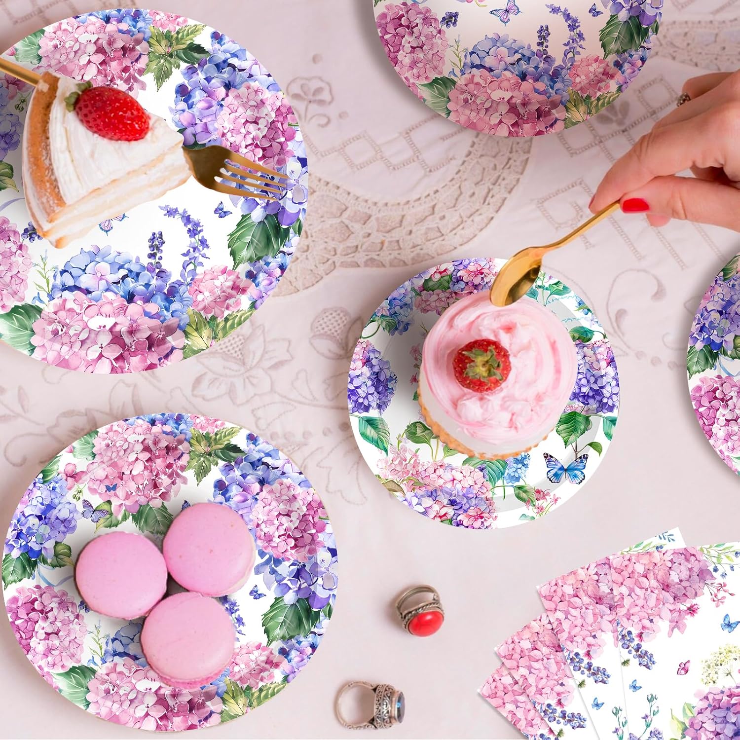 CC HOME Hydrangea Themed Paper Plates Napkins Set 88PCS