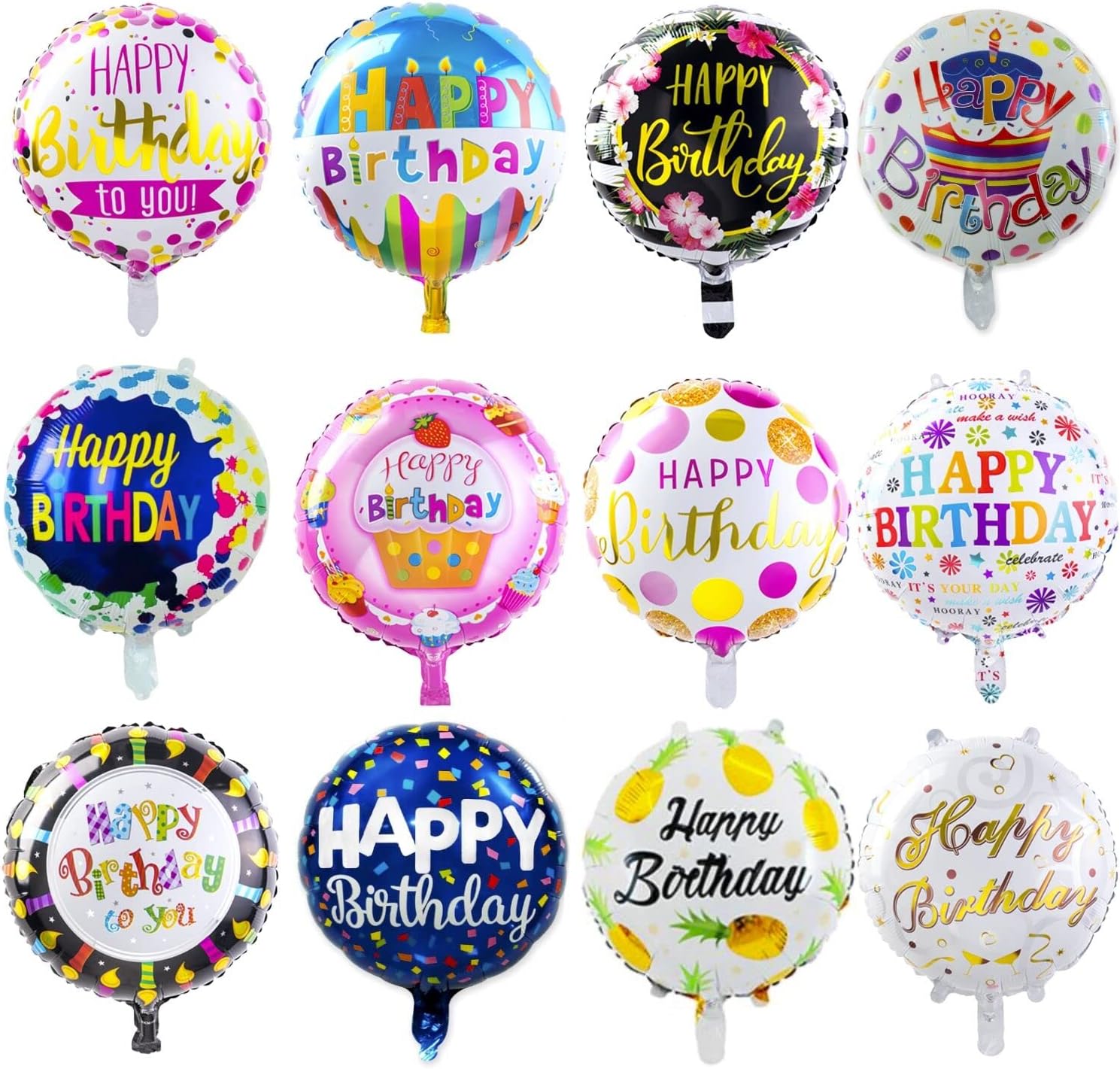 Happy Birthday Aluminum Foil Balloons 50 Pack 18 Inches