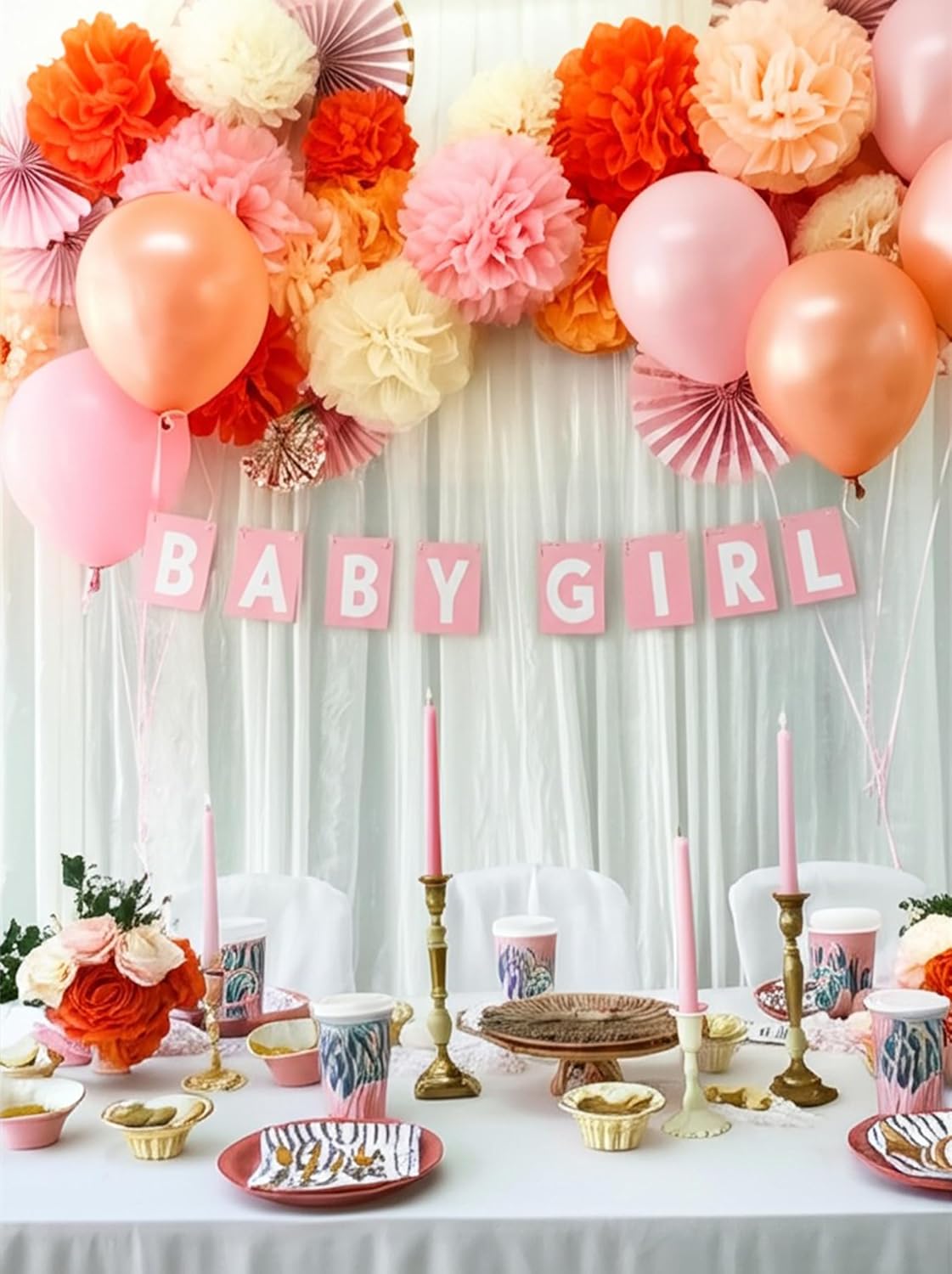 PapaKit Party Tissue Pom Poms 20 Piece Bright Orange Set