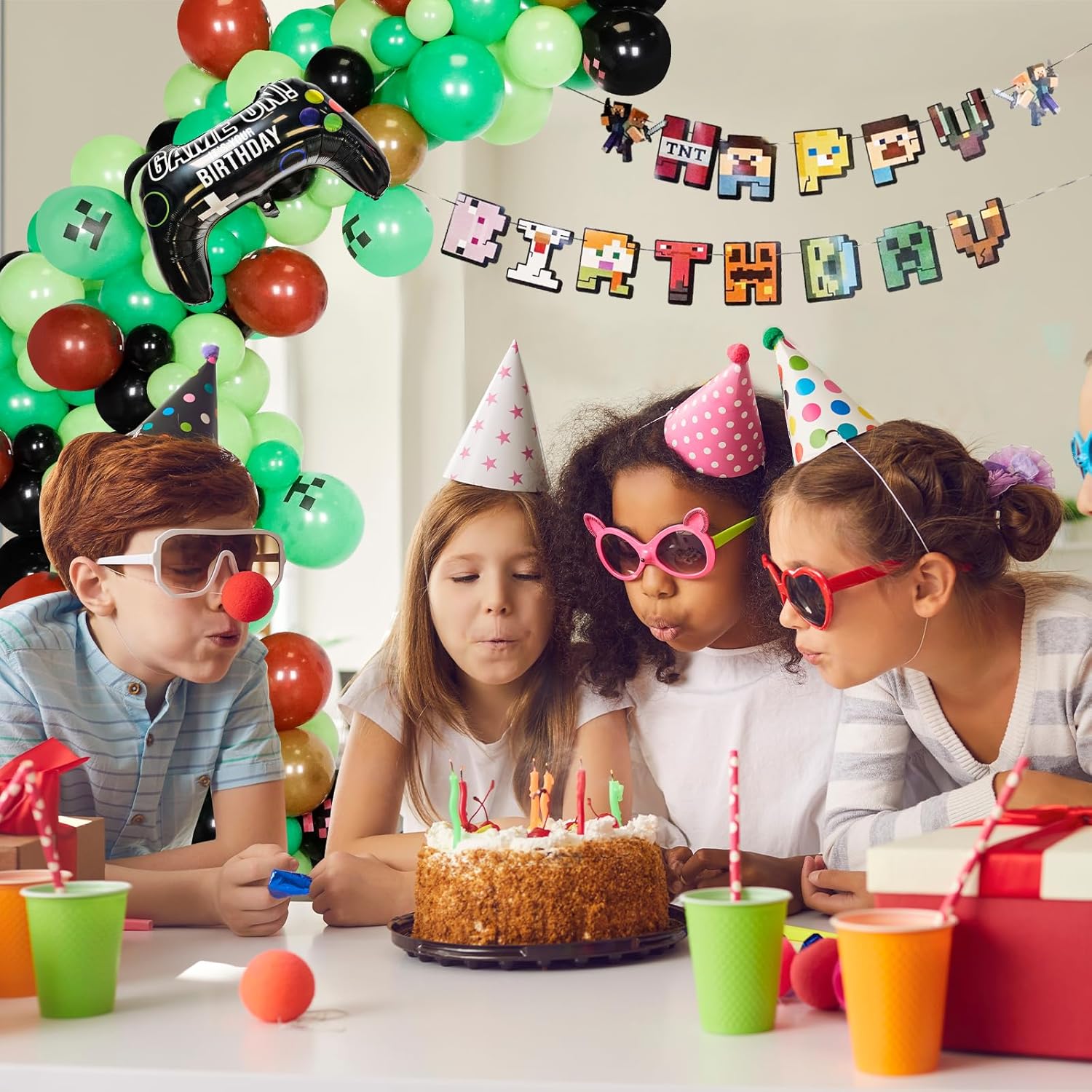 Video Game Balloon Arch Kit with Happy Birthday Banner