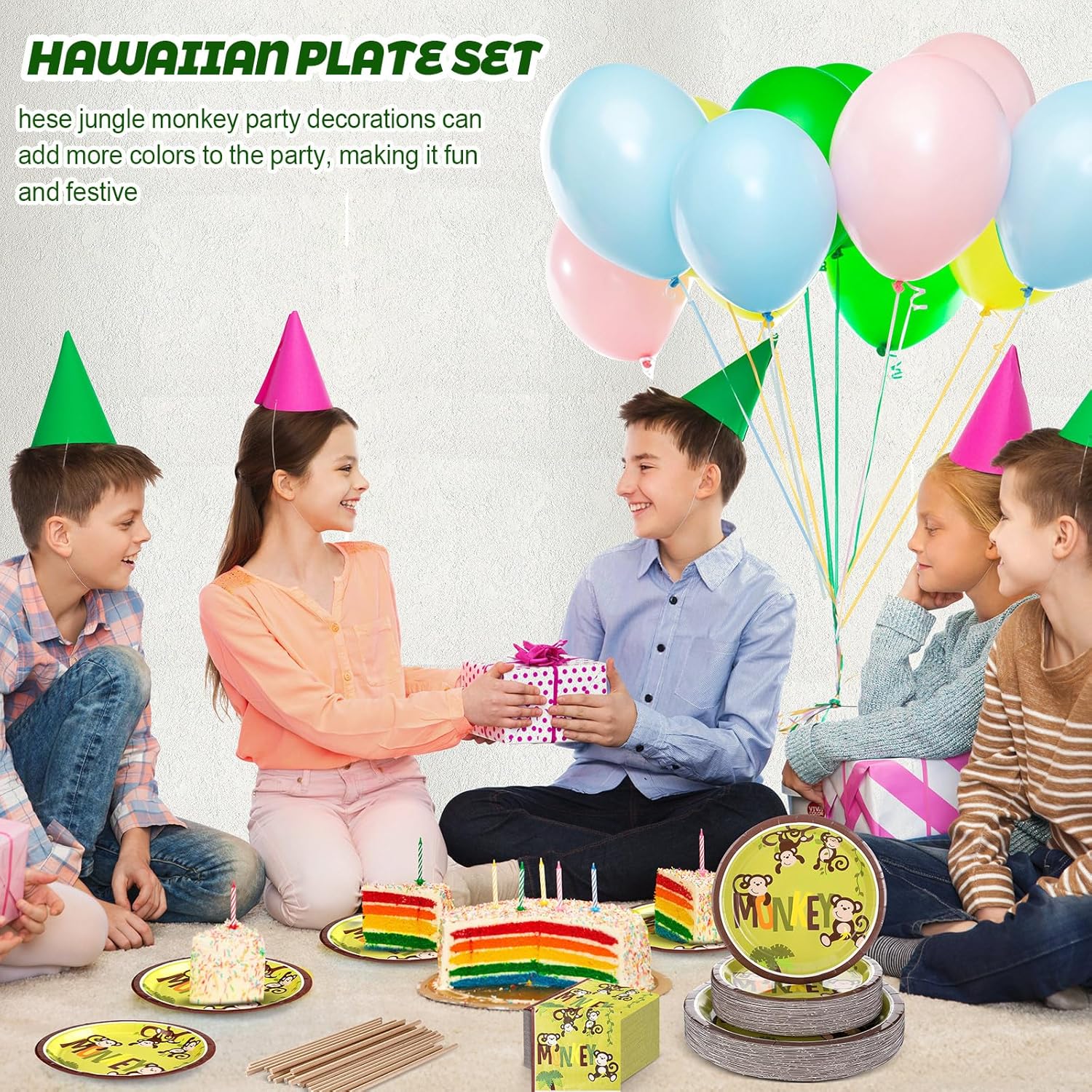 Rtteri 250 Pcs Jungle Monkey Party Supplies