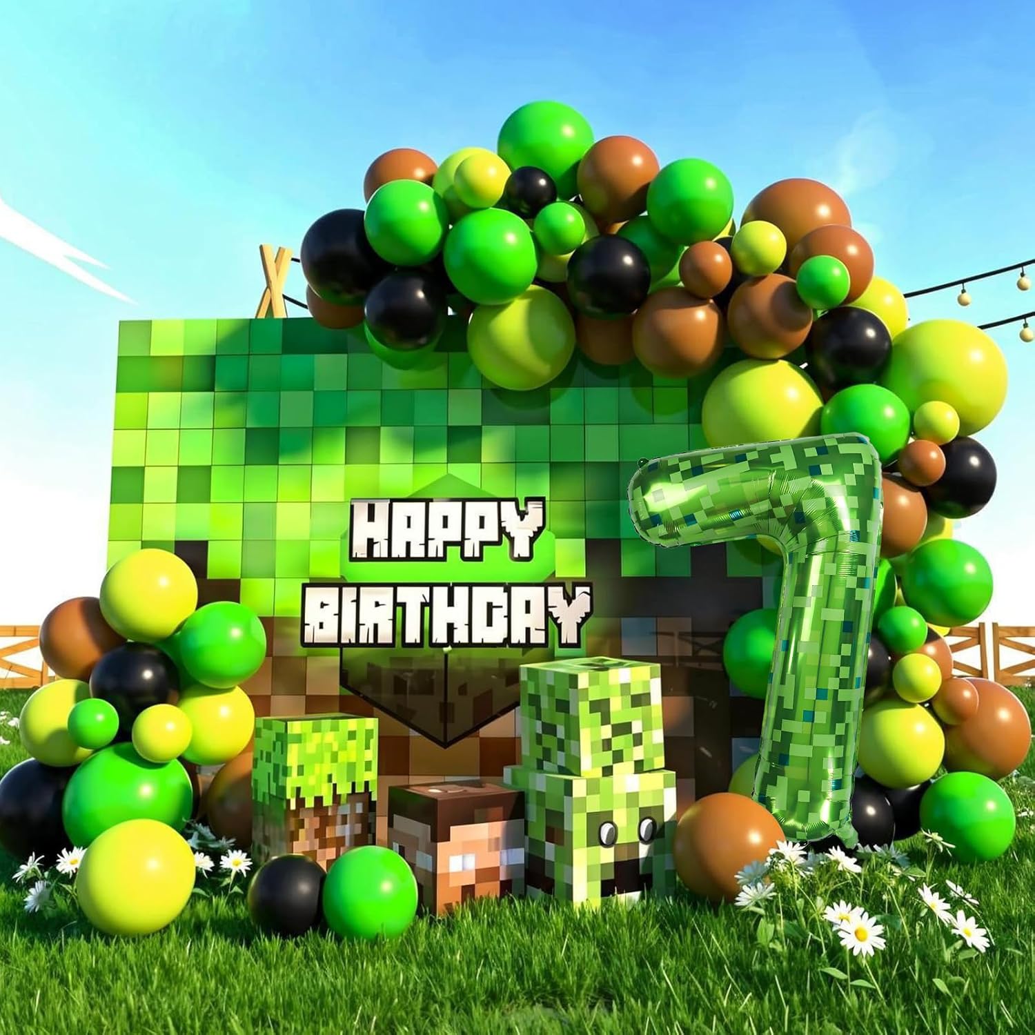 40 Inch Green Pixel Miner Number Foil Balloon