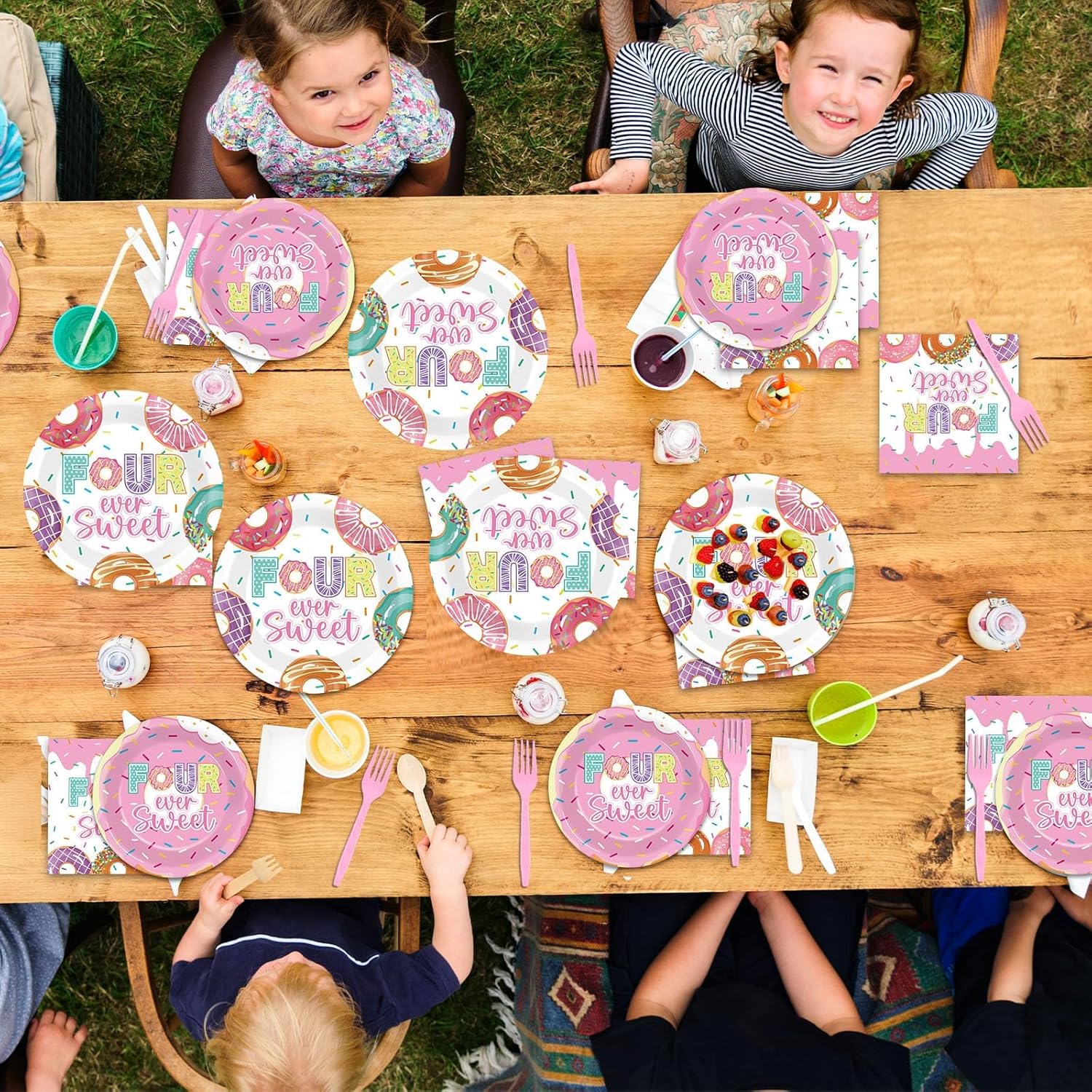 96 Pcs 4th Birthday Donut Party Decor Set