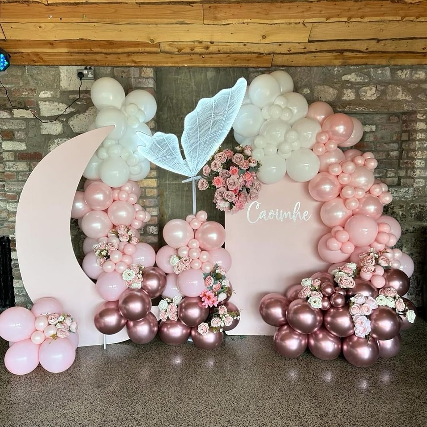 OTLGEUA Pearl Pink Balloons 98PCS Double Stuffed Garland Arch Kit