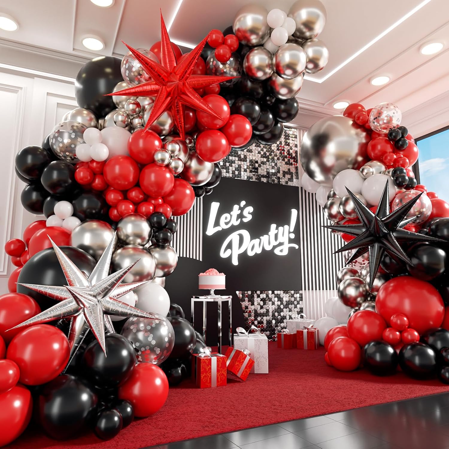 Red White Black Balloon Garland Arch Kit for Parties