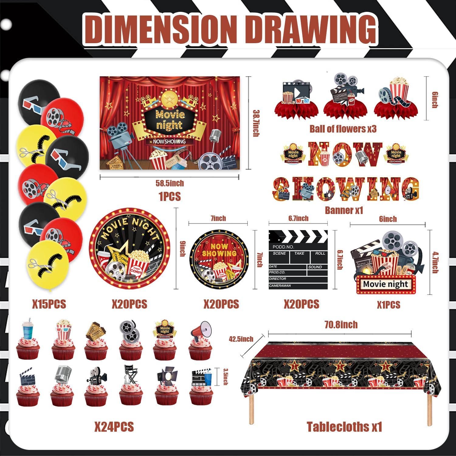 106Pcs Movie Night Decorations Party Set