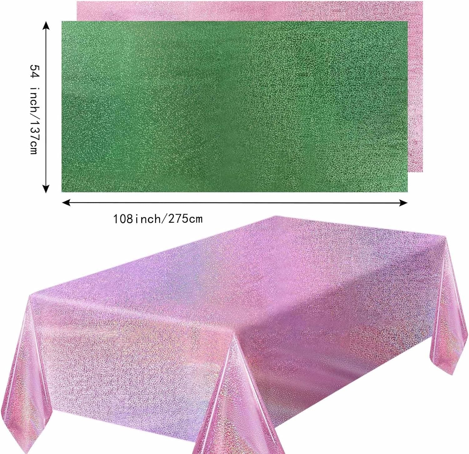 2 Pack Pink Green Iridescent Plastic Tablecloth