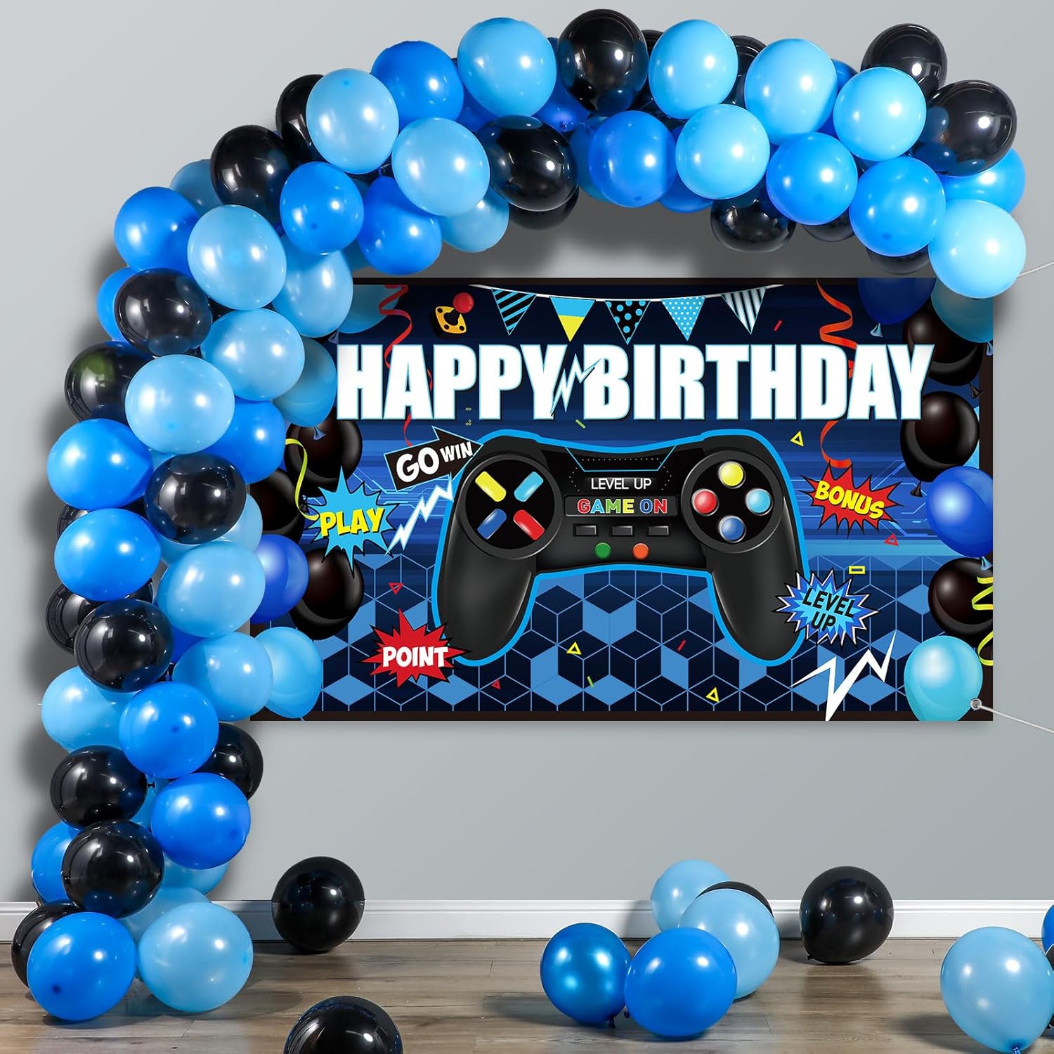 Video Game Birthday Party Decorations Set with Backdrop and Balloons