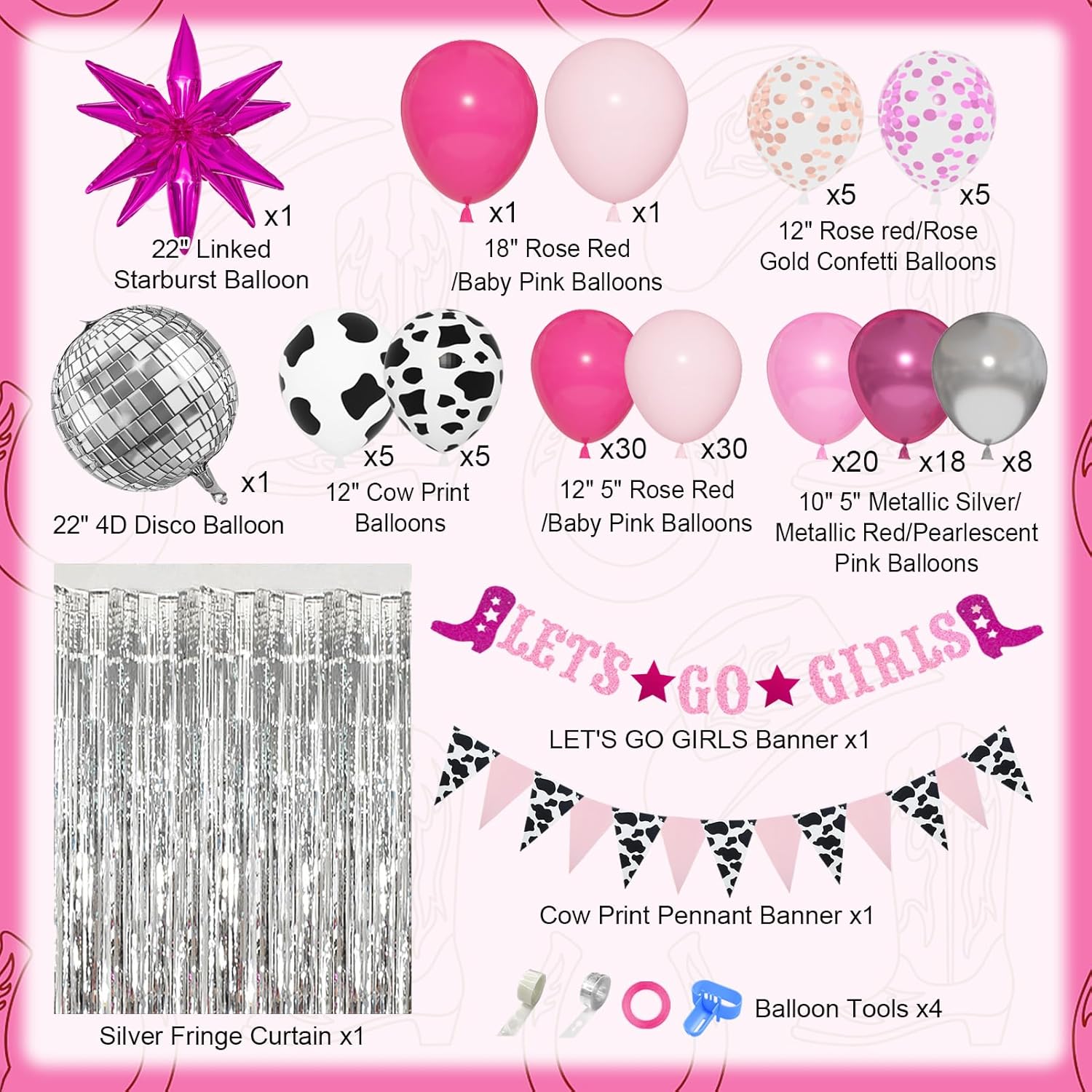 137Pcs Cowgirl Party Decor Kit with Balloons and Arch