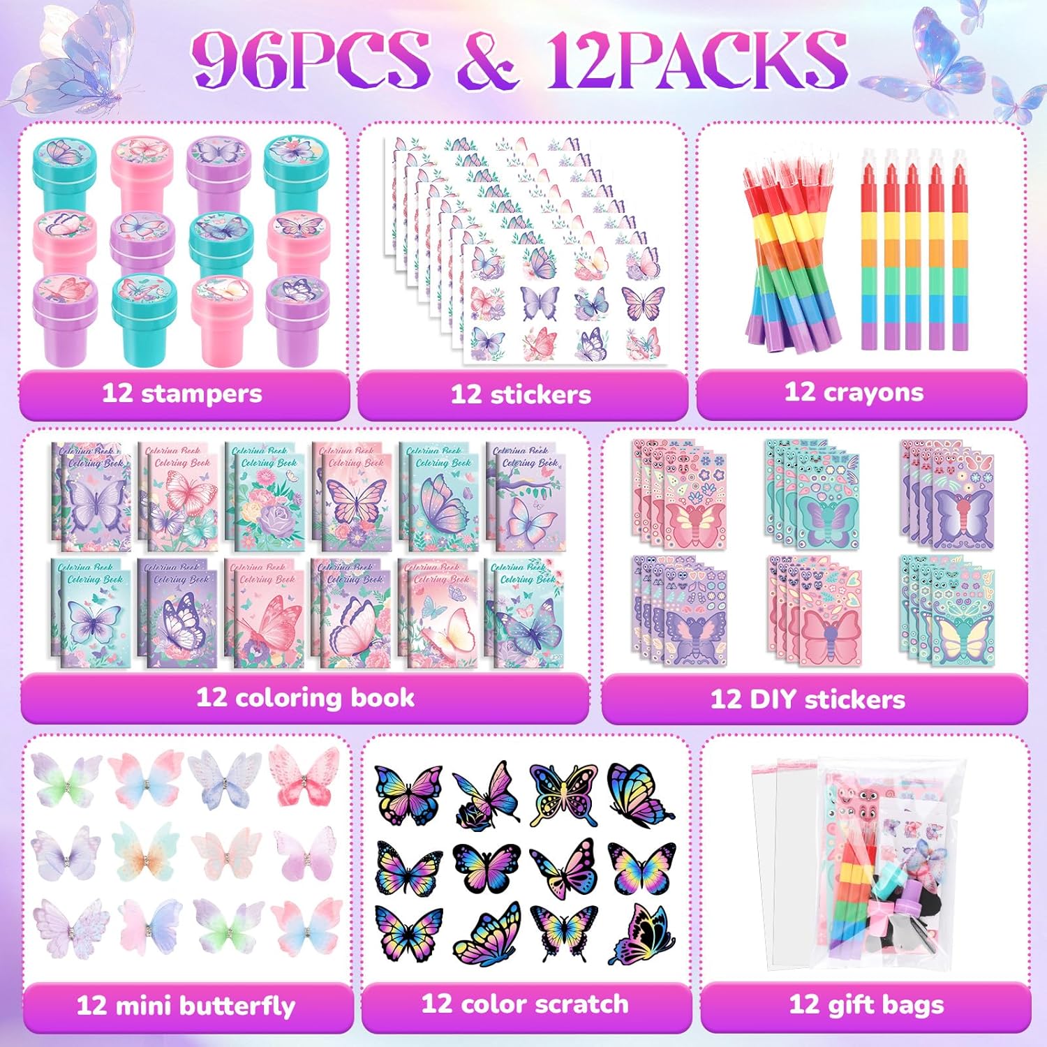 BenLouis 96Pcs Butterfly Party Favor Set