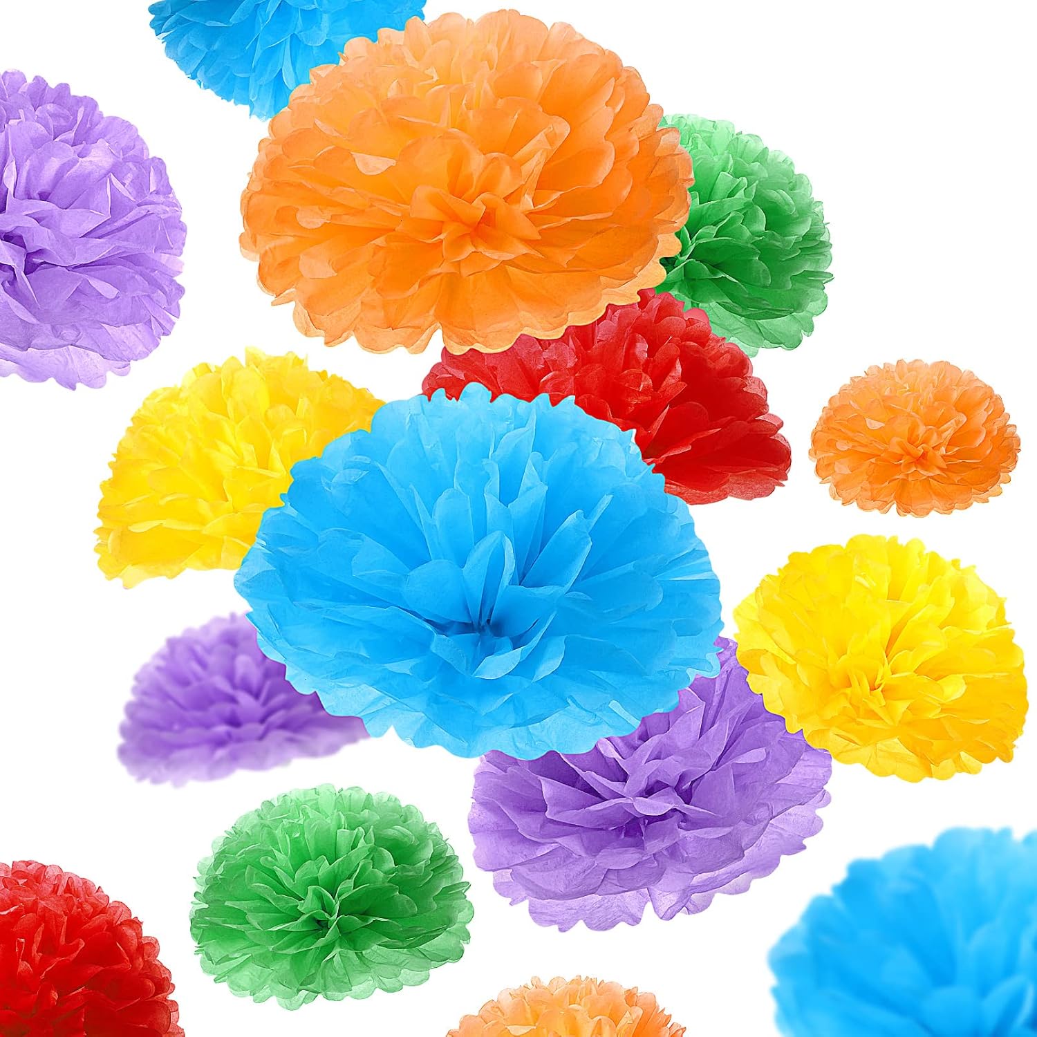 Estune 48 Pcs Tissue Paper Pom Poms Rainbow Decorations