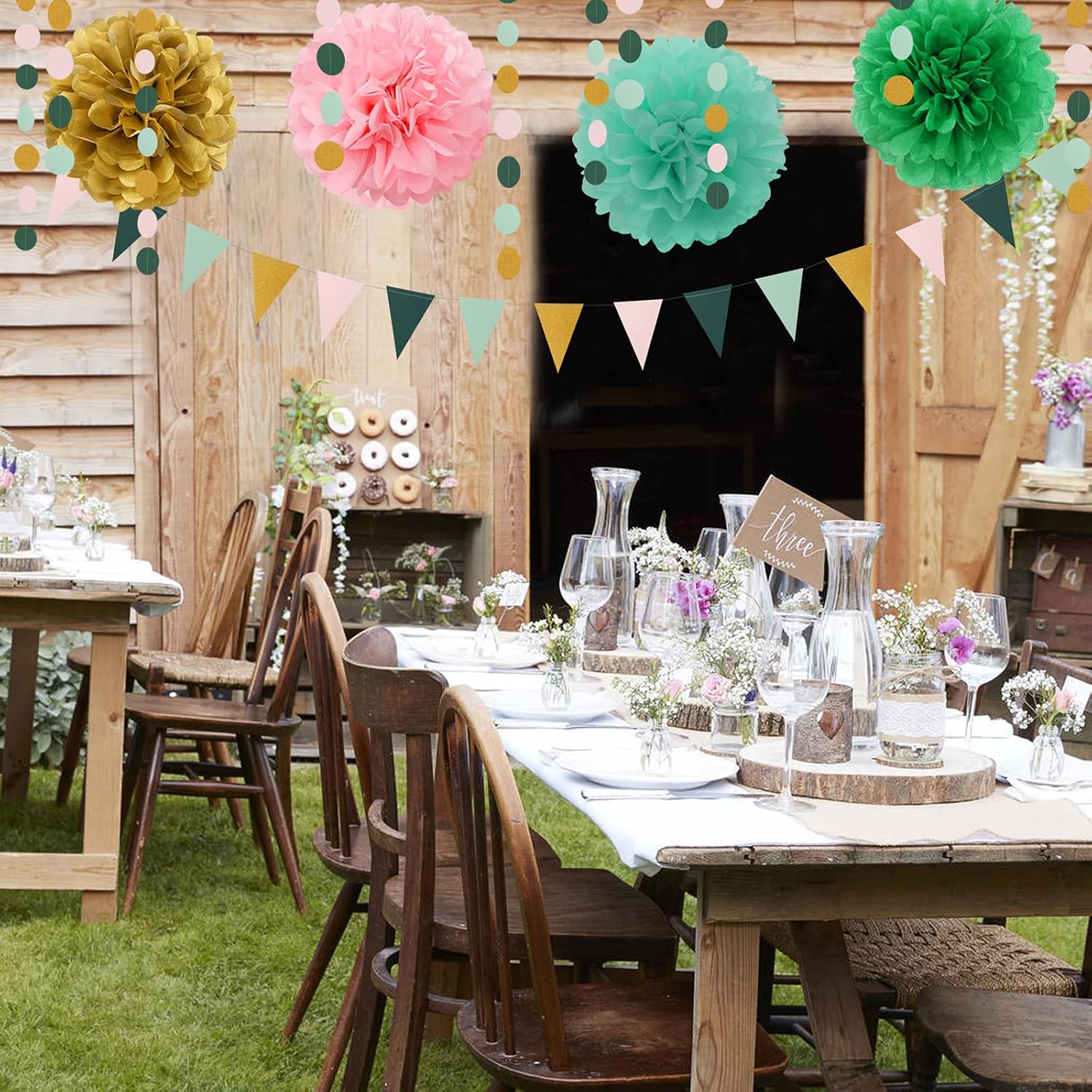 Sage Green Pink Gold Party Decor Kit 30pcs