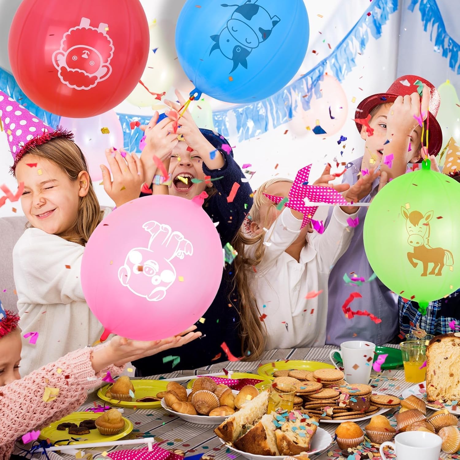 36 Pcs Farm Animals Punch Balloons with Handle