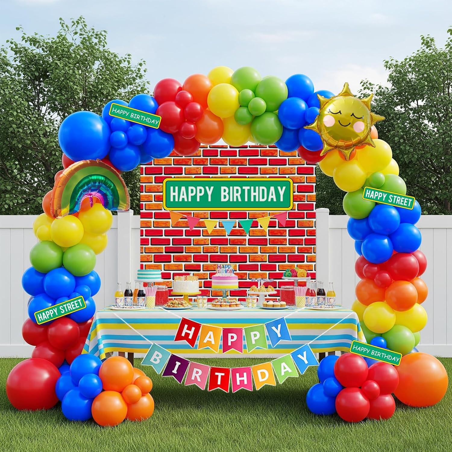 Cartoon Street Party Decorations with Foil Balloons and Stickers