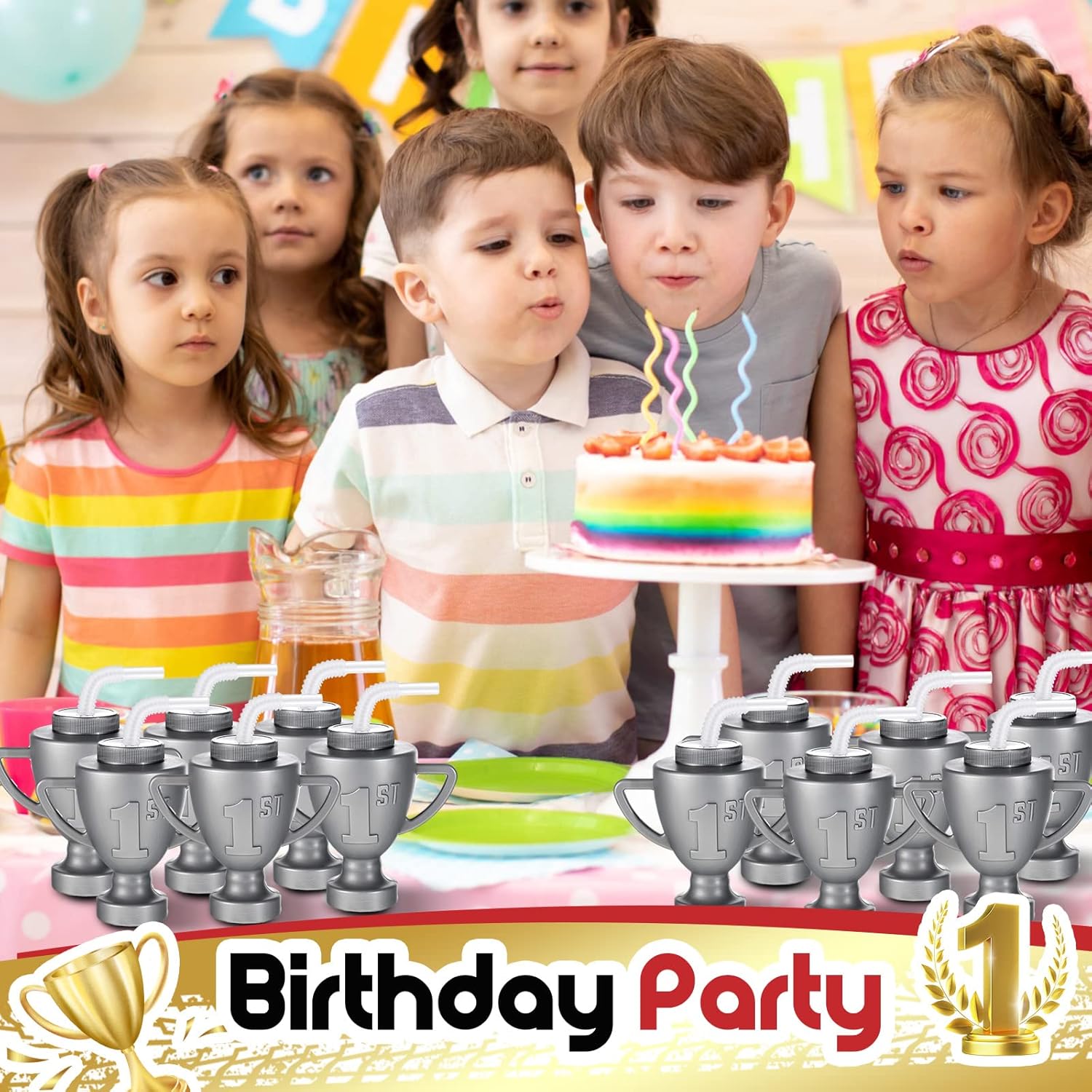 Amyhill 12 Pcs Silver Race Car Cups With Lids and Straws