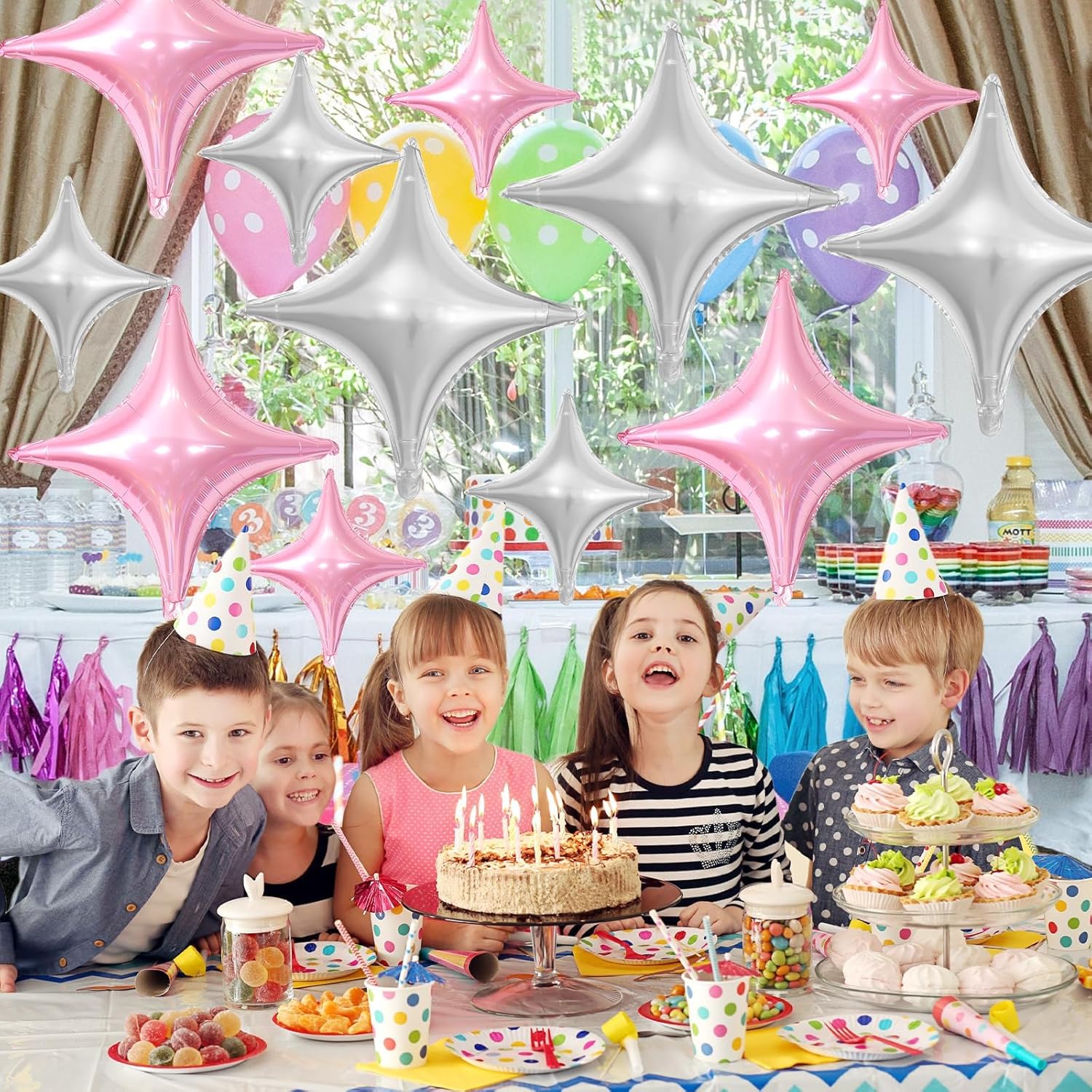 Pink Silver Star Balloons 12Pcs Party Decor