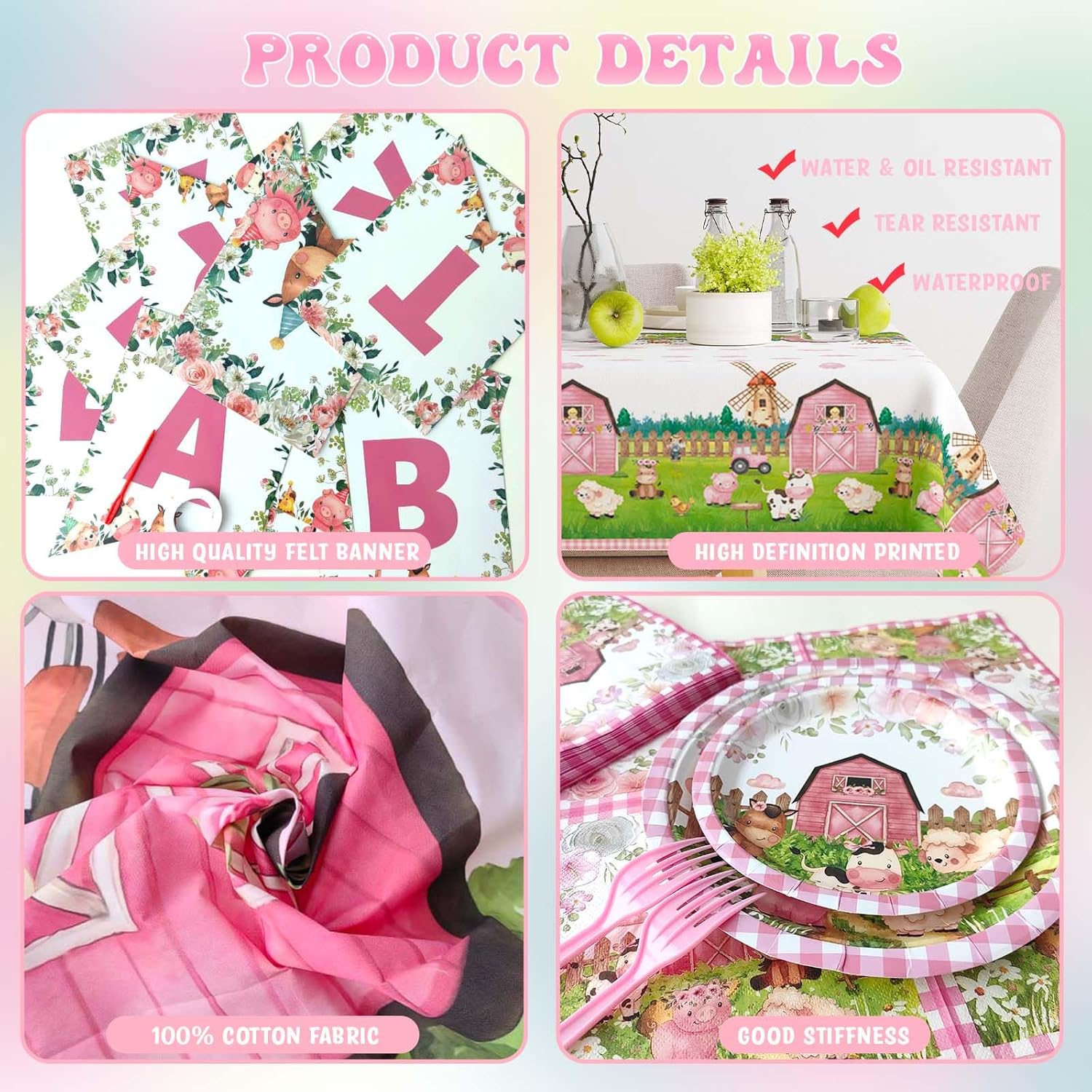Farm Animal Birthday Decorations 249pcs Pastel