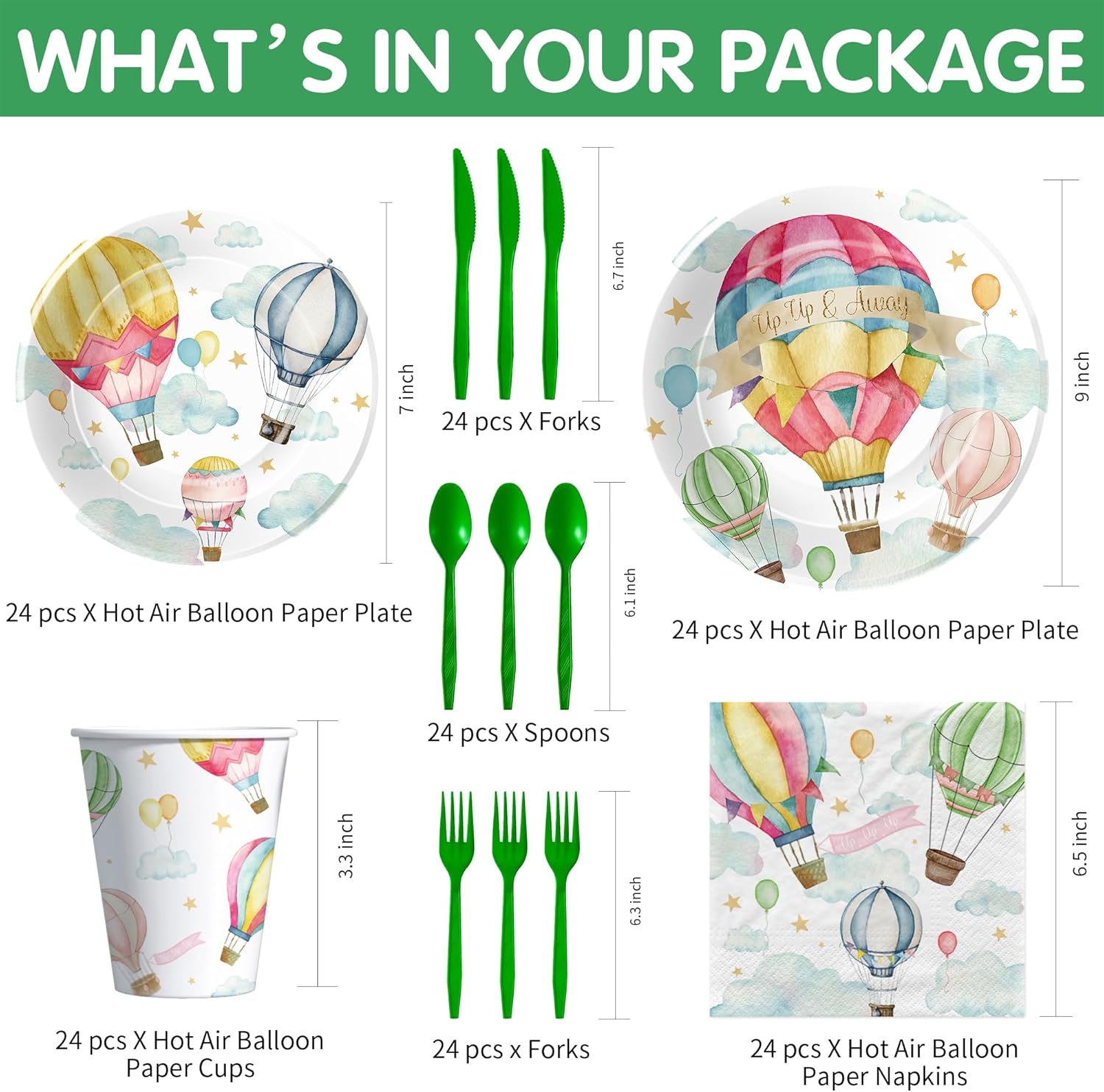 Hot Air Balloon Party Tableware Set for 24 Guests
