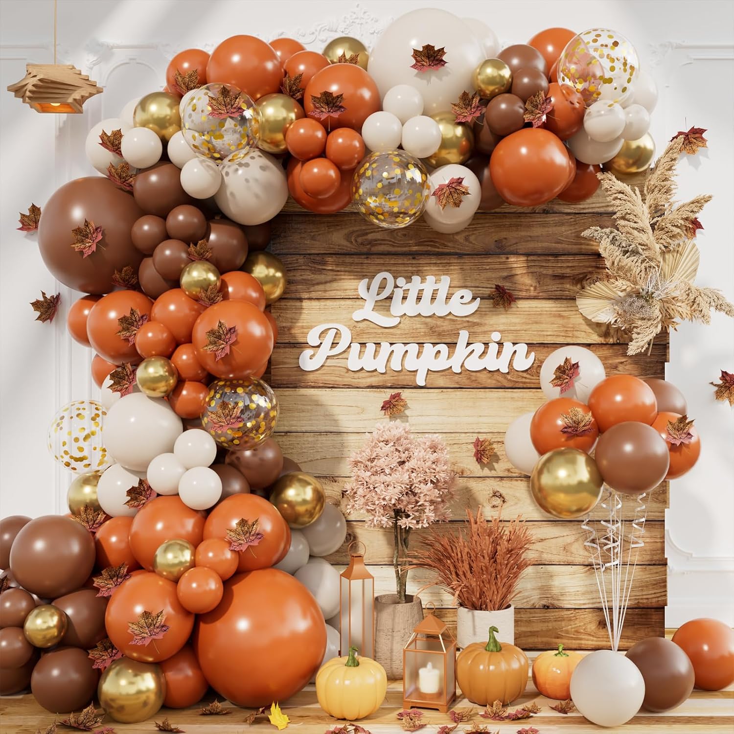 215pcs Fall Balloon Arch Kit with Maple Leaves