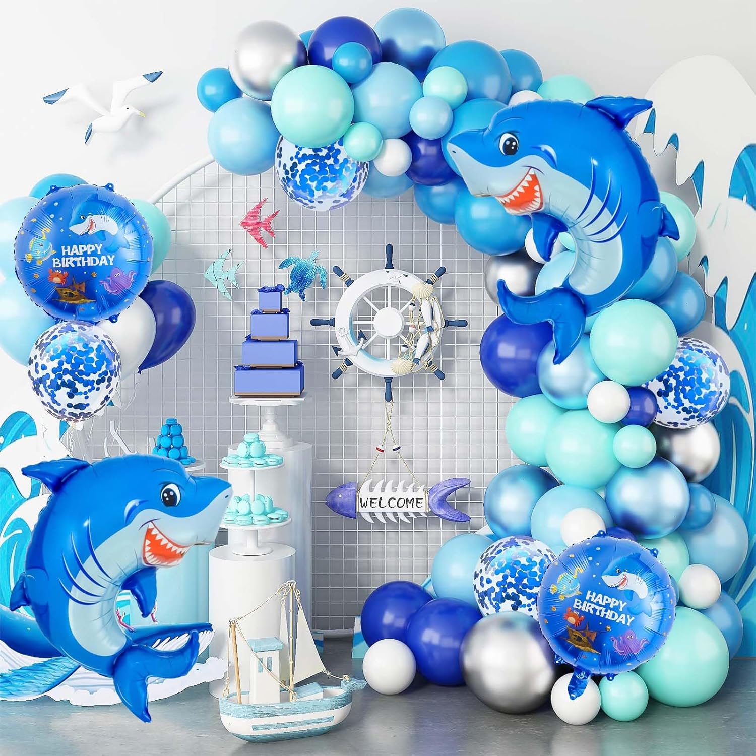Blue Shark 3 Balloon Decorations for Boys