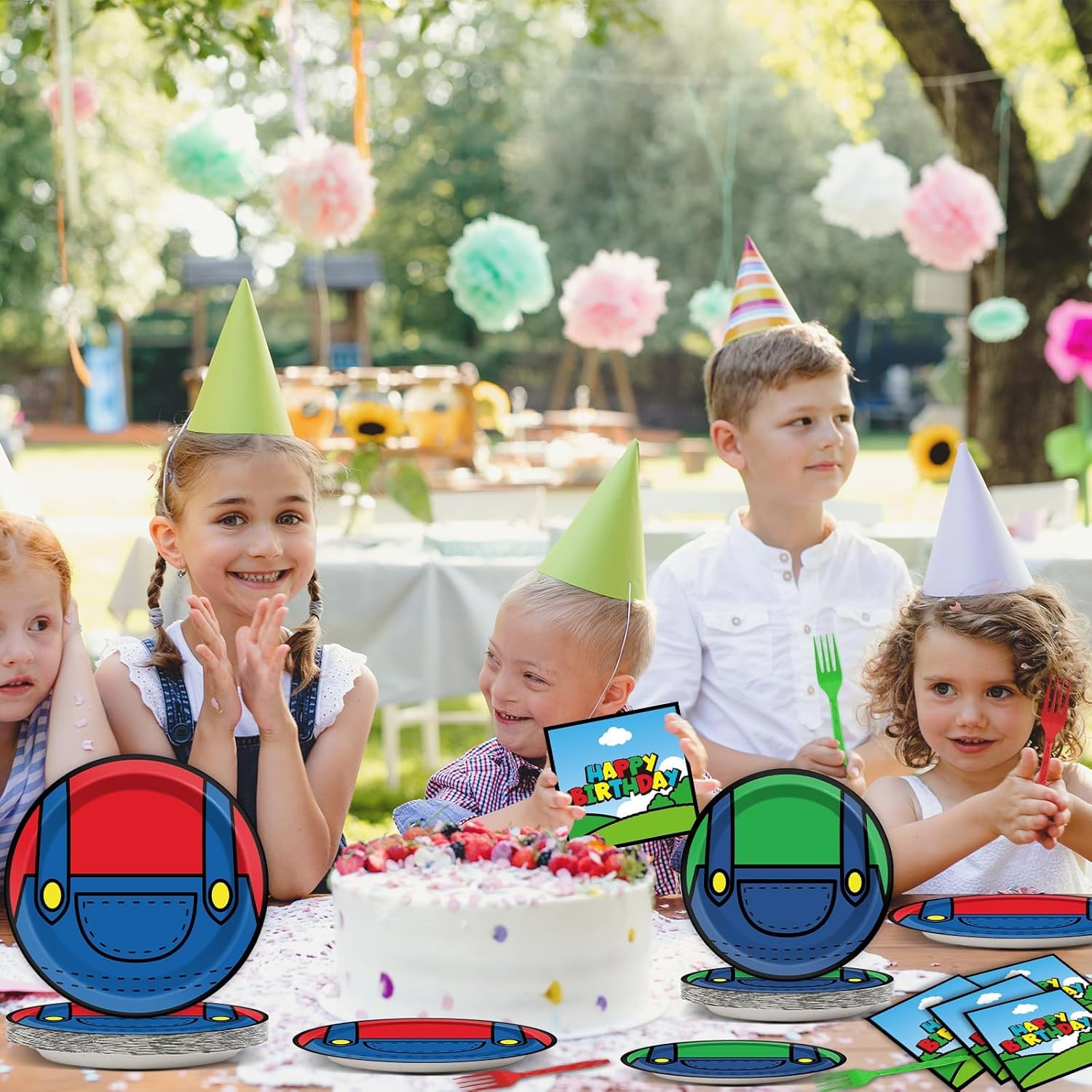 96 Pcs Super Brother Party Plates and Forks Set
