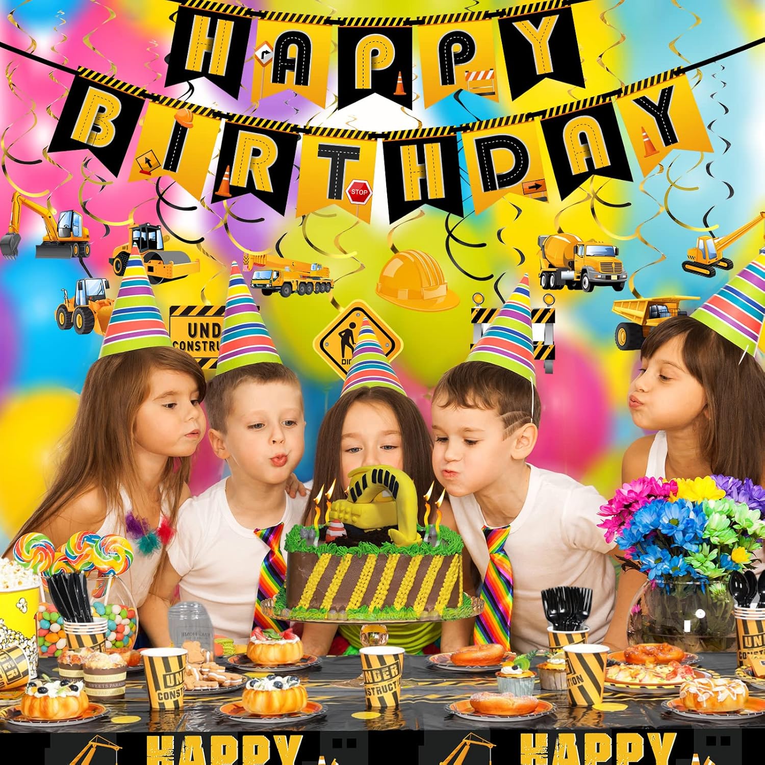 Ctosree 179 Piece Construction Birthday Party Set for Boys