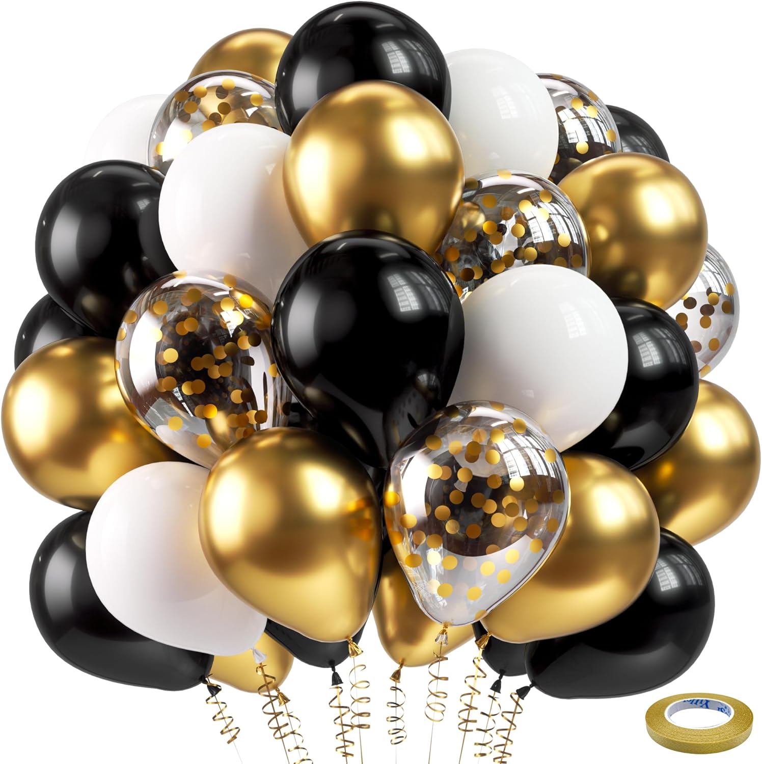 Bezente Black and Gold Confetti Balloons Set 60pcs 12 Inch