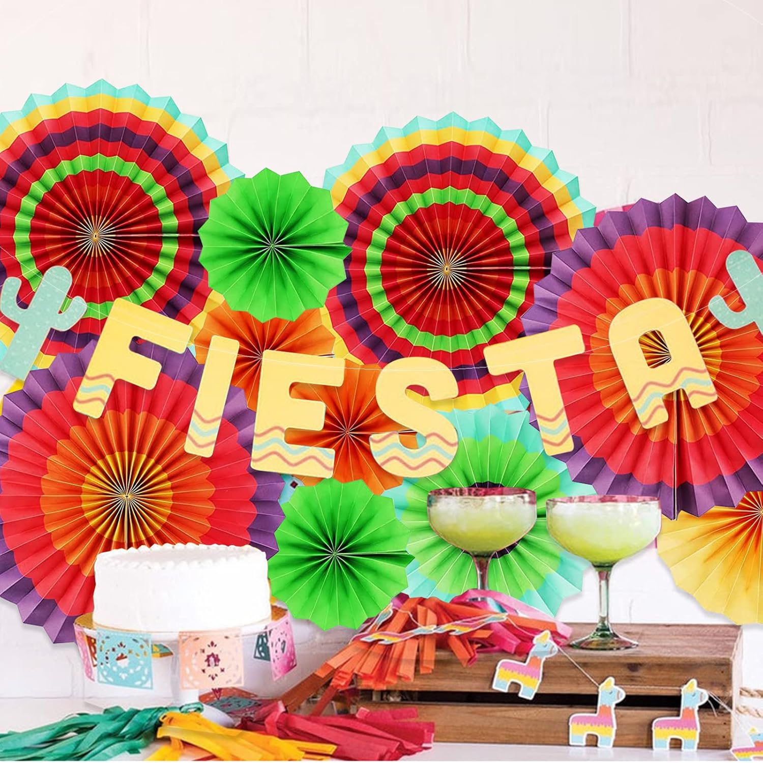 LRCXL 12PCS Colorful Party Paper Fans Set