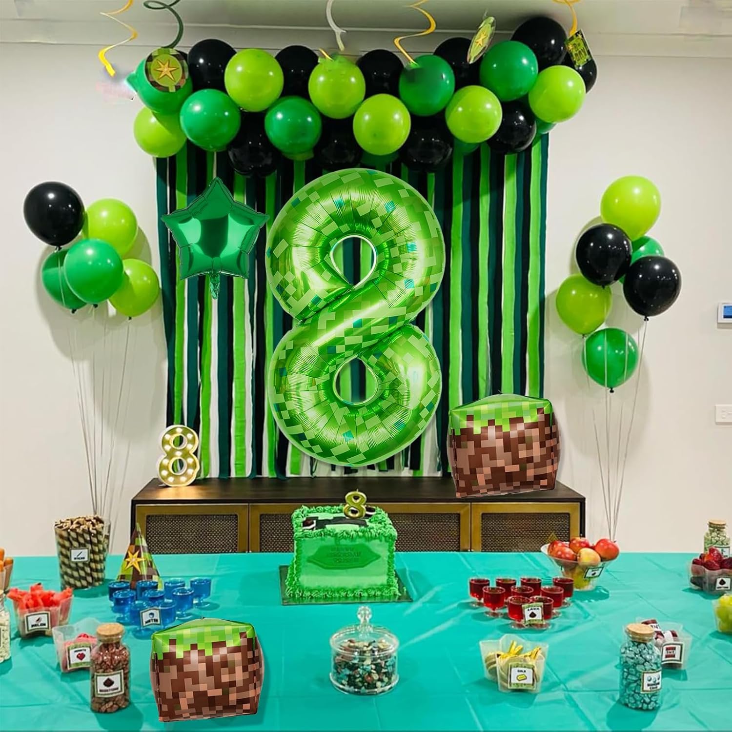 40 Inch Green Pixel Number 4 Foil Balloon Set