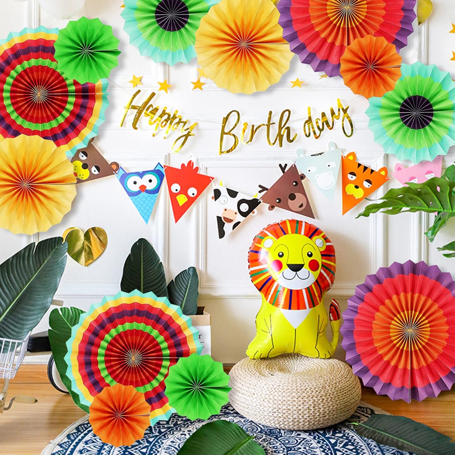 LRCXL 12PCS Colorful Party Paper Fans Set