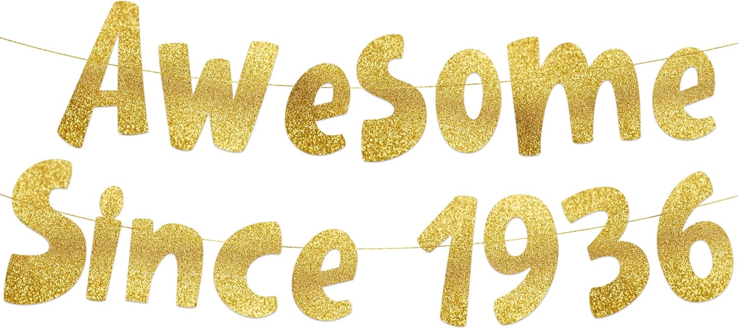 Awesome Since 1936 Gold Glitter Banner 89th Birthday Decor