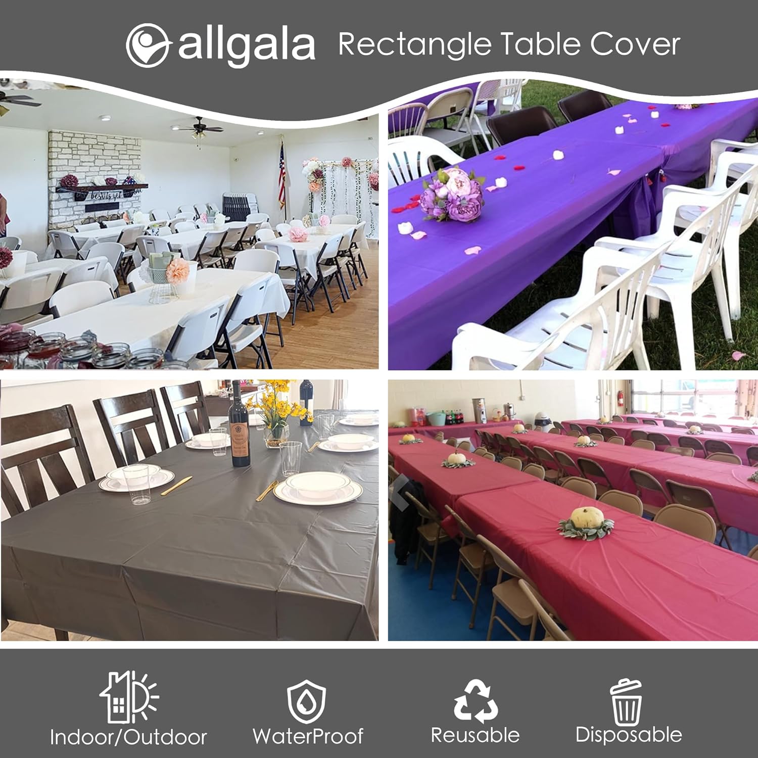 Allgala Waterproof Disposable Tablecloth 6PK 54x108 Gold