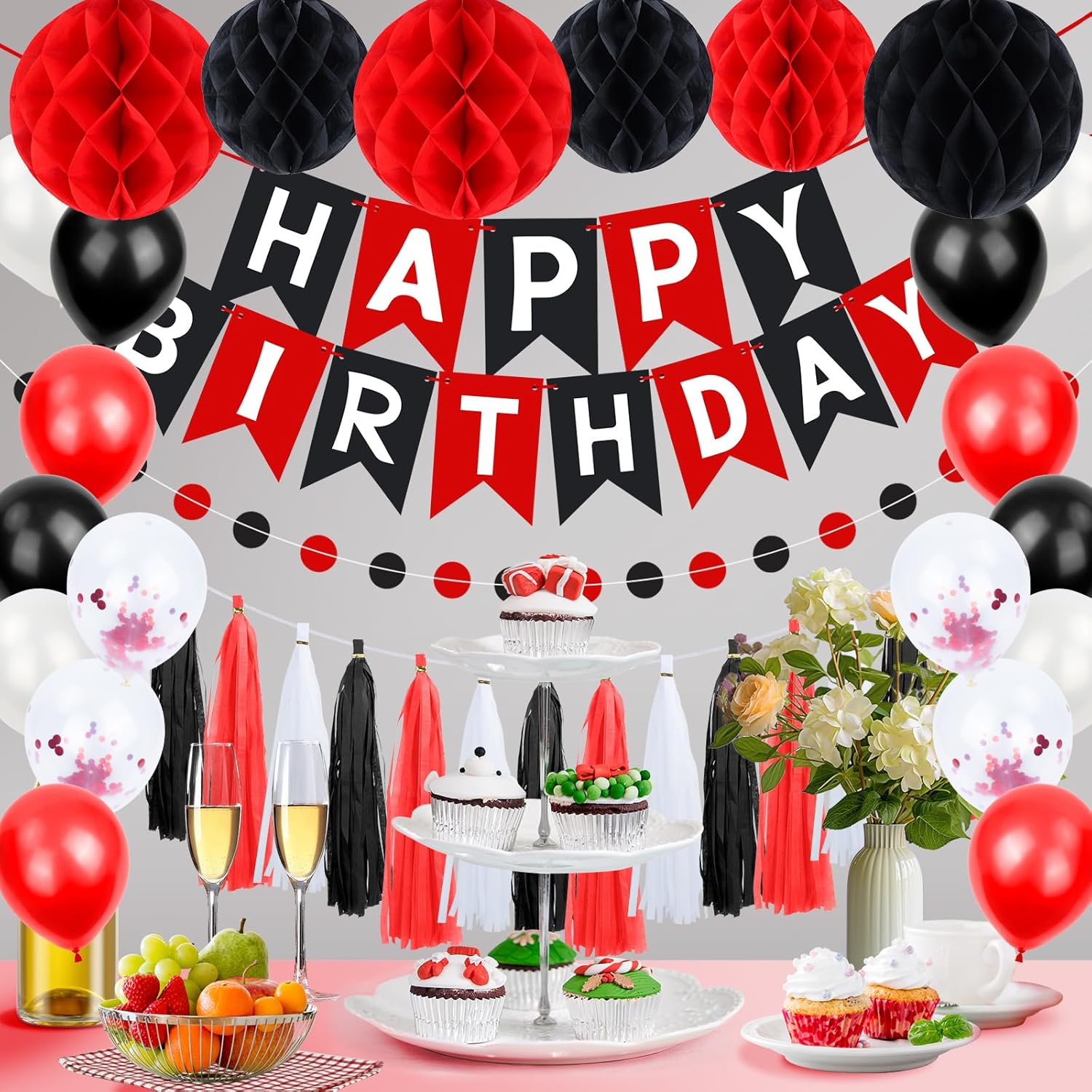 Black and Red Birthday Decorations Set - Party Decor for All Ages