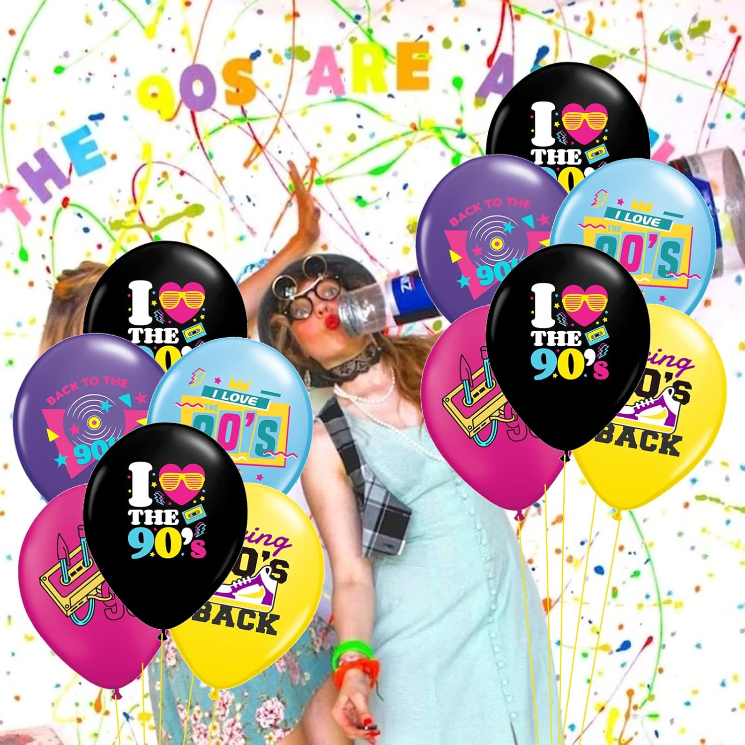 90s Party Balloons 40 Pack Retro Neon Decorations