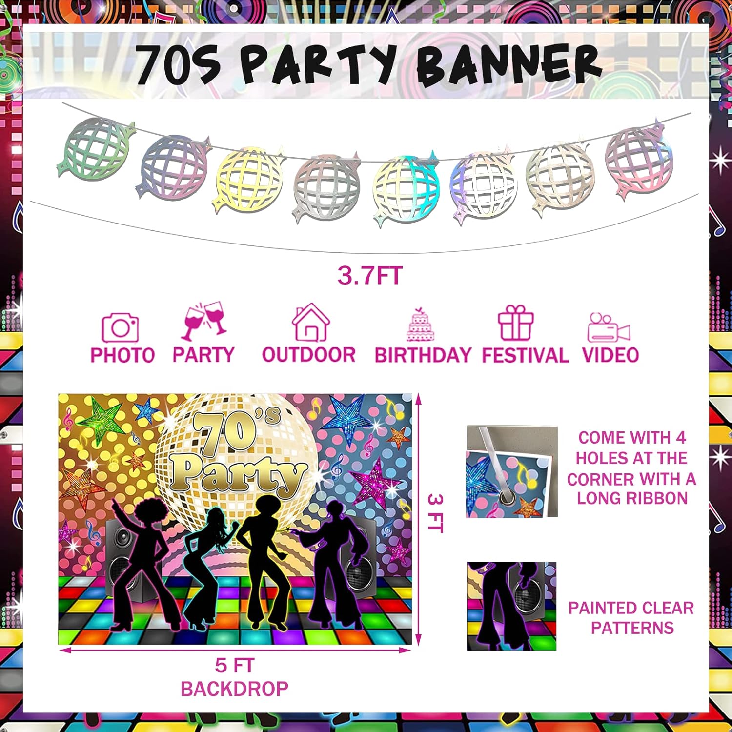 70s Party Decor Kit with 118 Decor Items