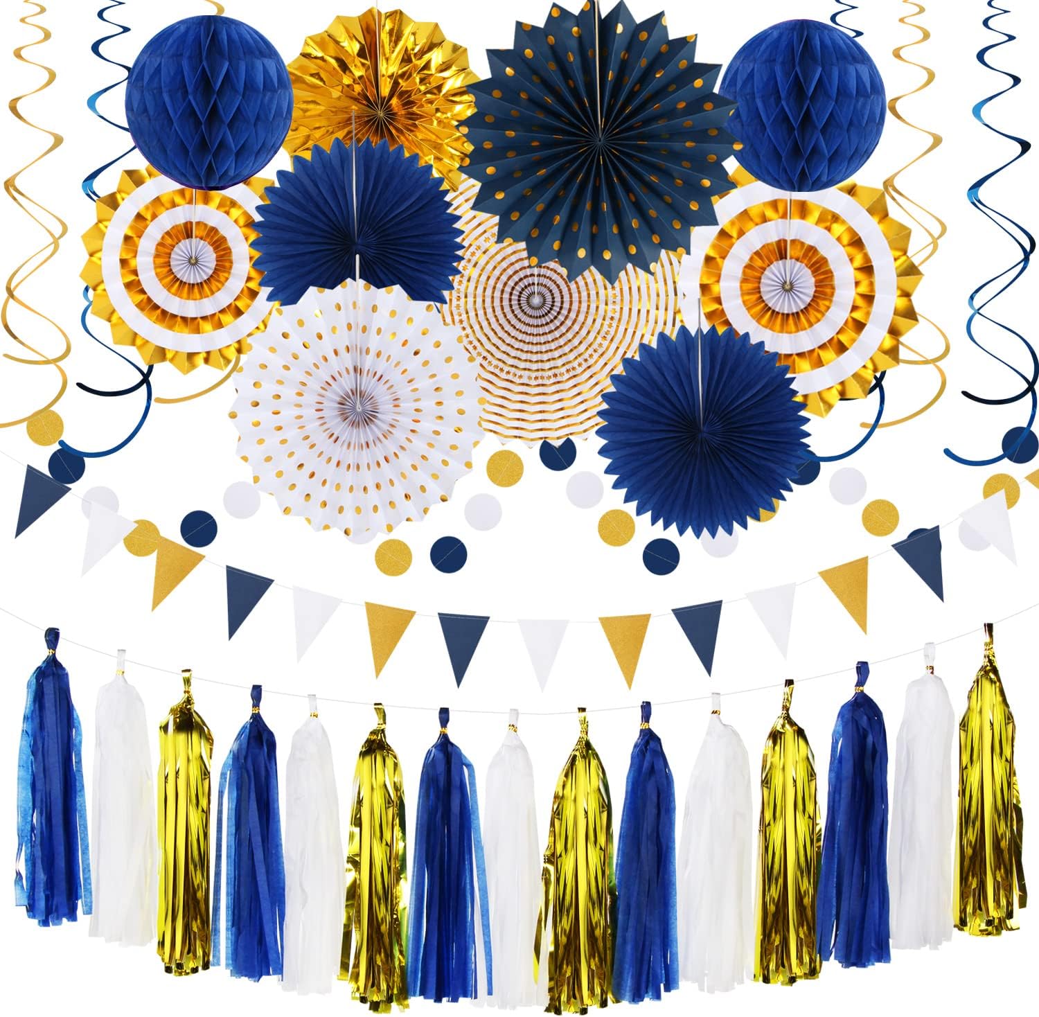 Navy Blue White Gold Graduation Party Decor Kit 33pcs