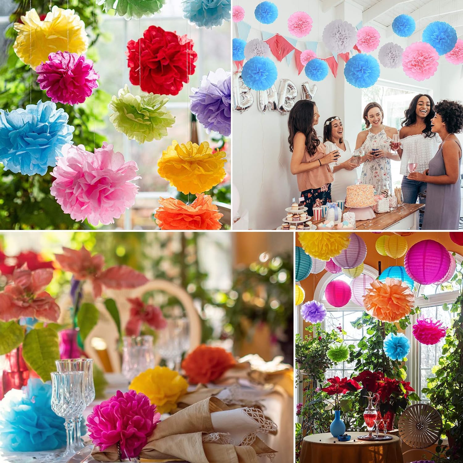 Qimoo 20pcs Lake Blue Paper Pom Poms Decorations