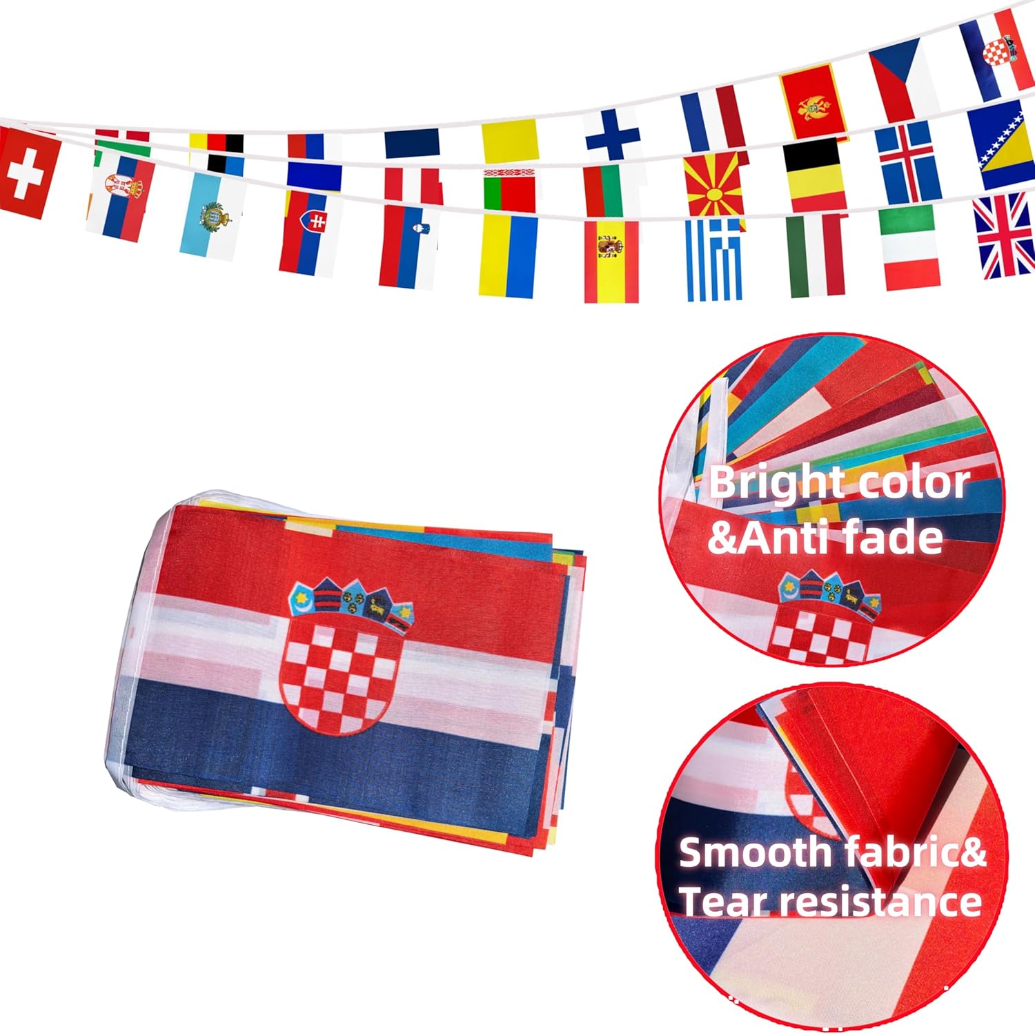 44 Nations Small String Flag Bunting for European Events
