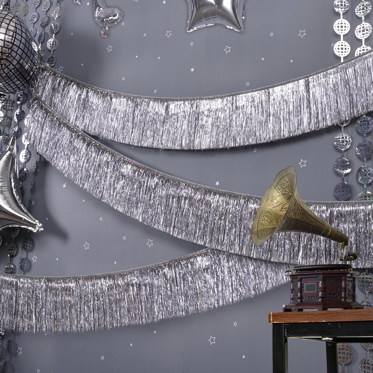 CHRISTALBILLIANCE Silver Fringe Banner 6 Ft Party Decoration