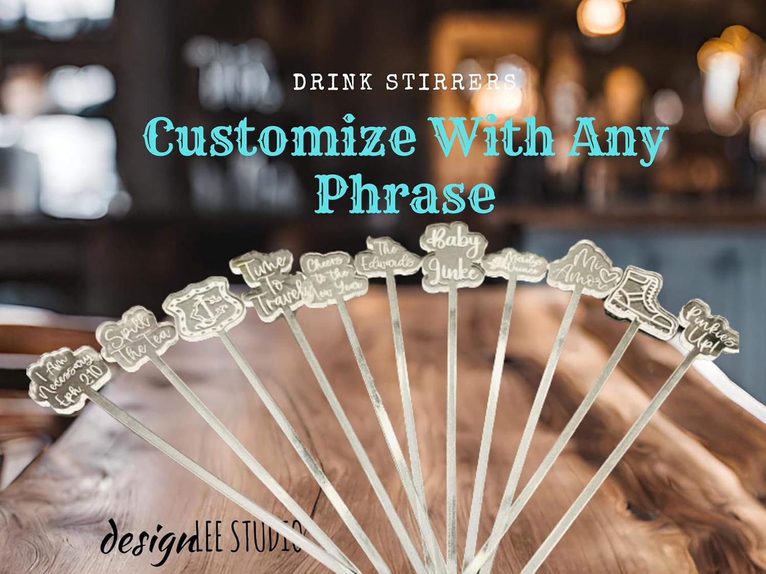 Personalized Drink Stirrers Set of 25 Custom Logo Cocktail Sticks