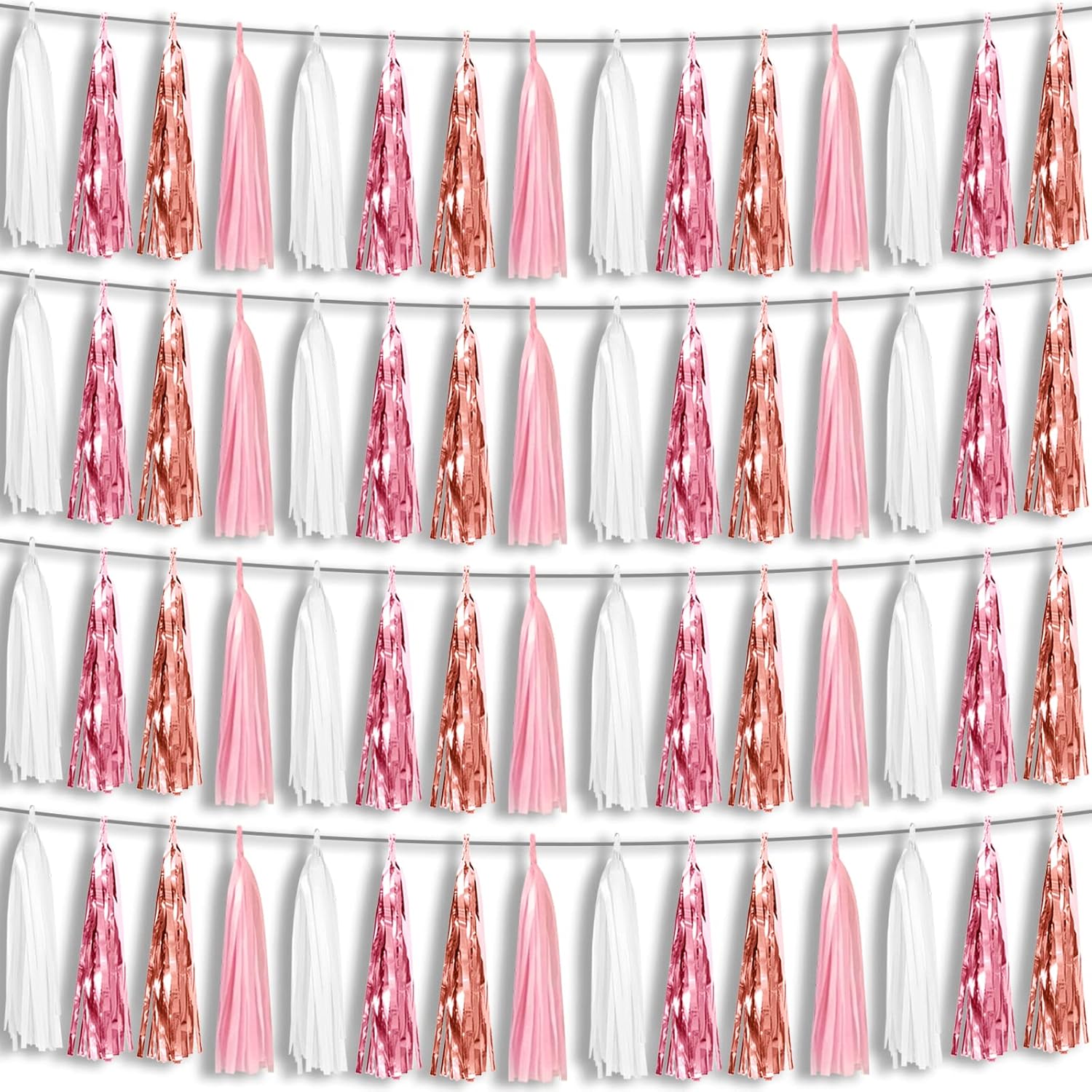4P Pink White Peach Rose Gold Tassel Garland for Parties