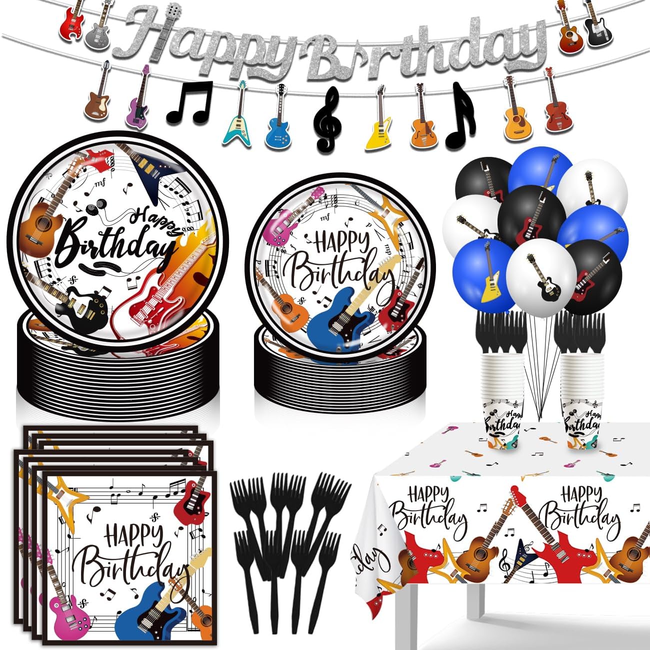 Music Themed Guitar Birthday Decorations 110pcs Set