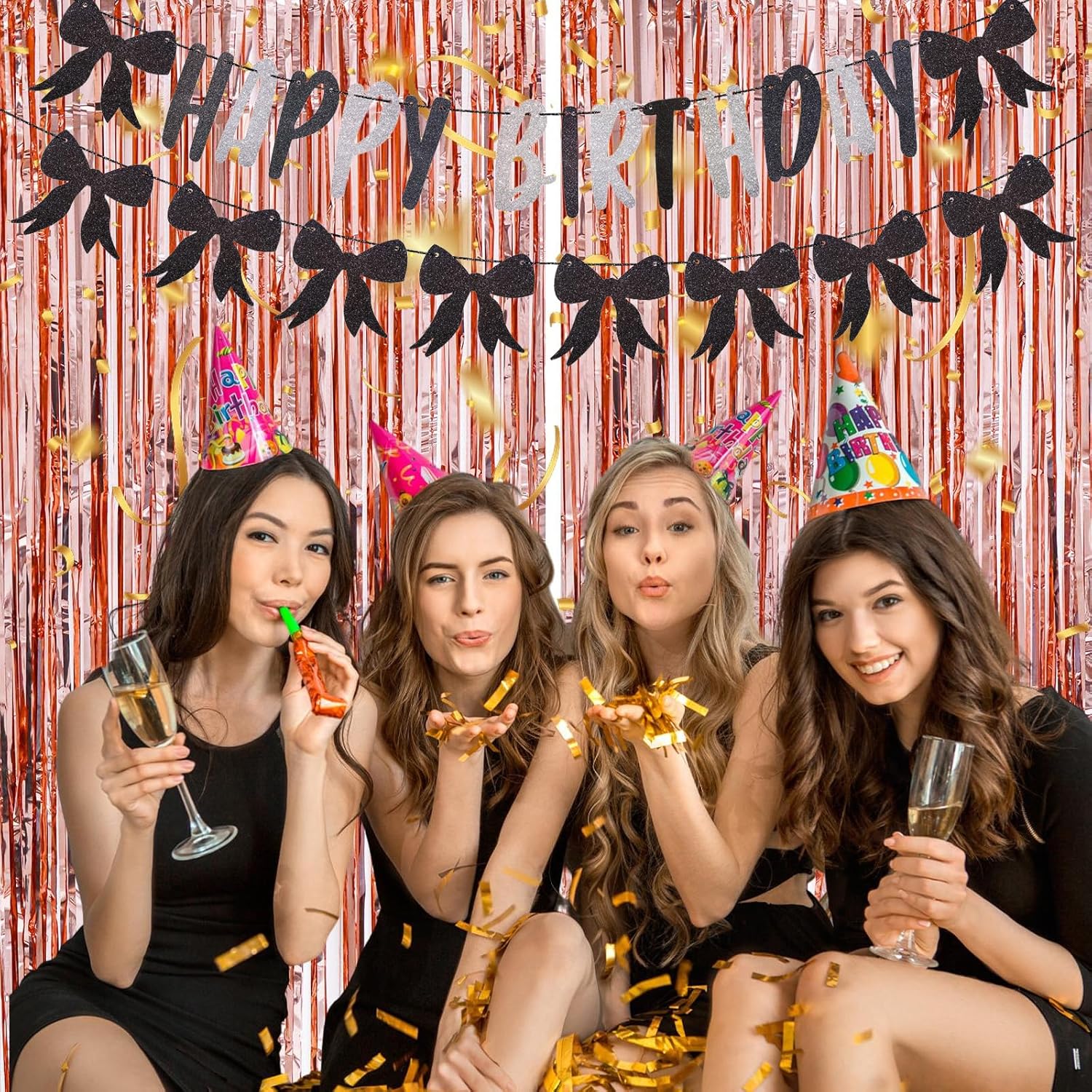 1 Set Black Bow Birthday Banner Decorations