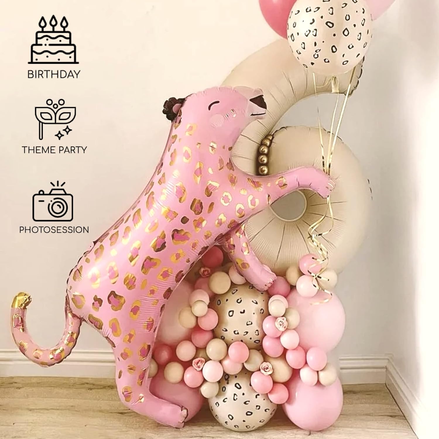 2PCS Pink Leopard Foil Balloons Safari Party Decorations