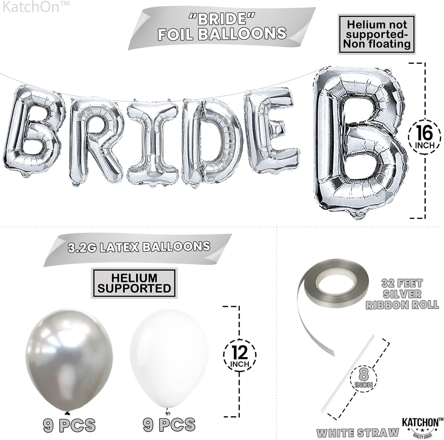 KatchOn 23pcs Silver Bride Balloons Set - 16 Inch Silver White